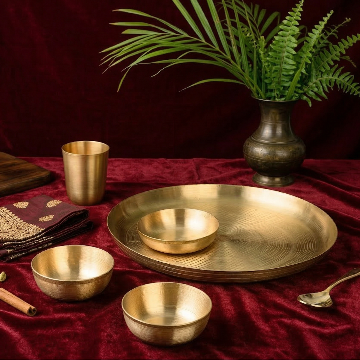 Bronze Dinner Set | 6 Pcs Kansa Dish Set – Raj Gharana Metals