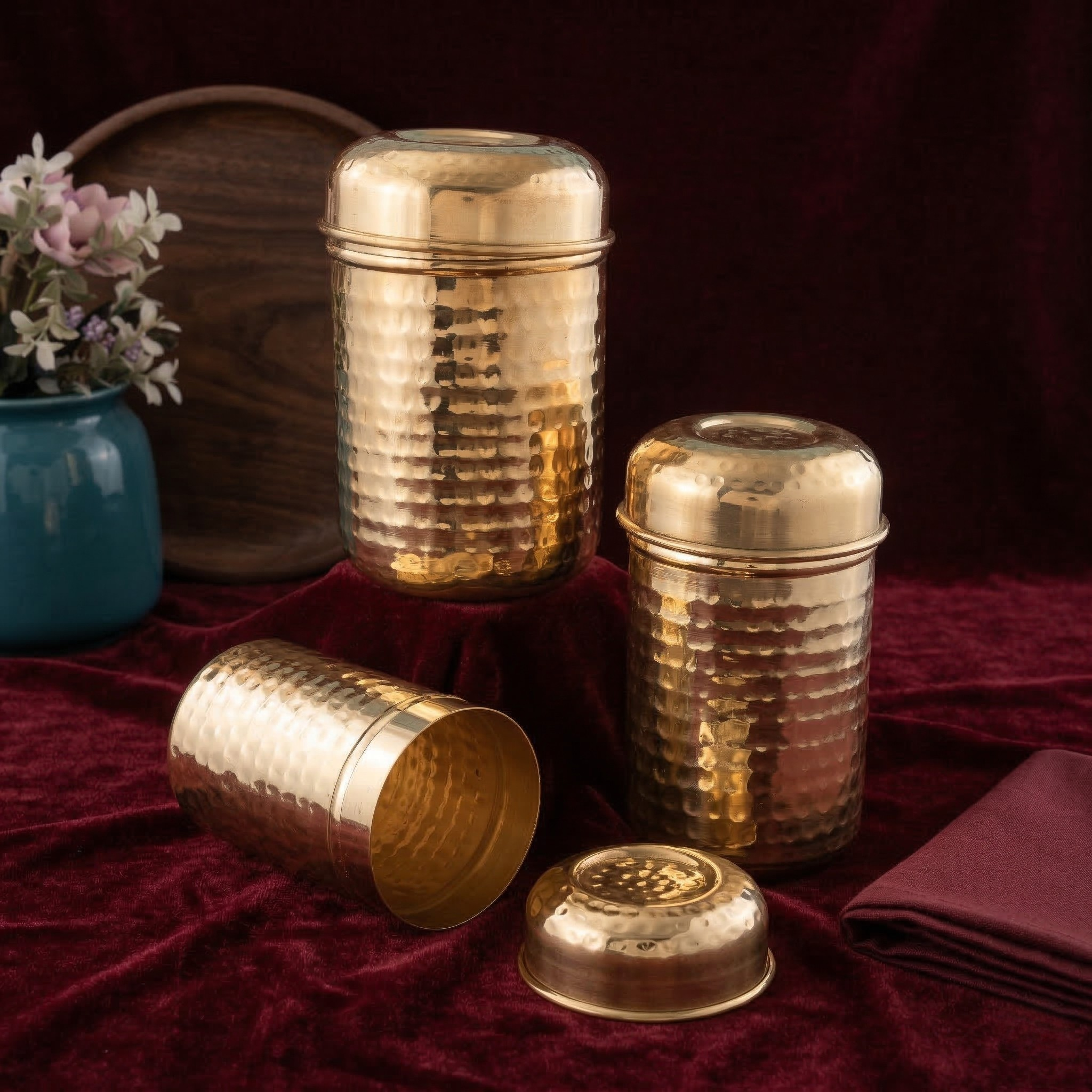 Brass Canister Set of 3 - Hammered