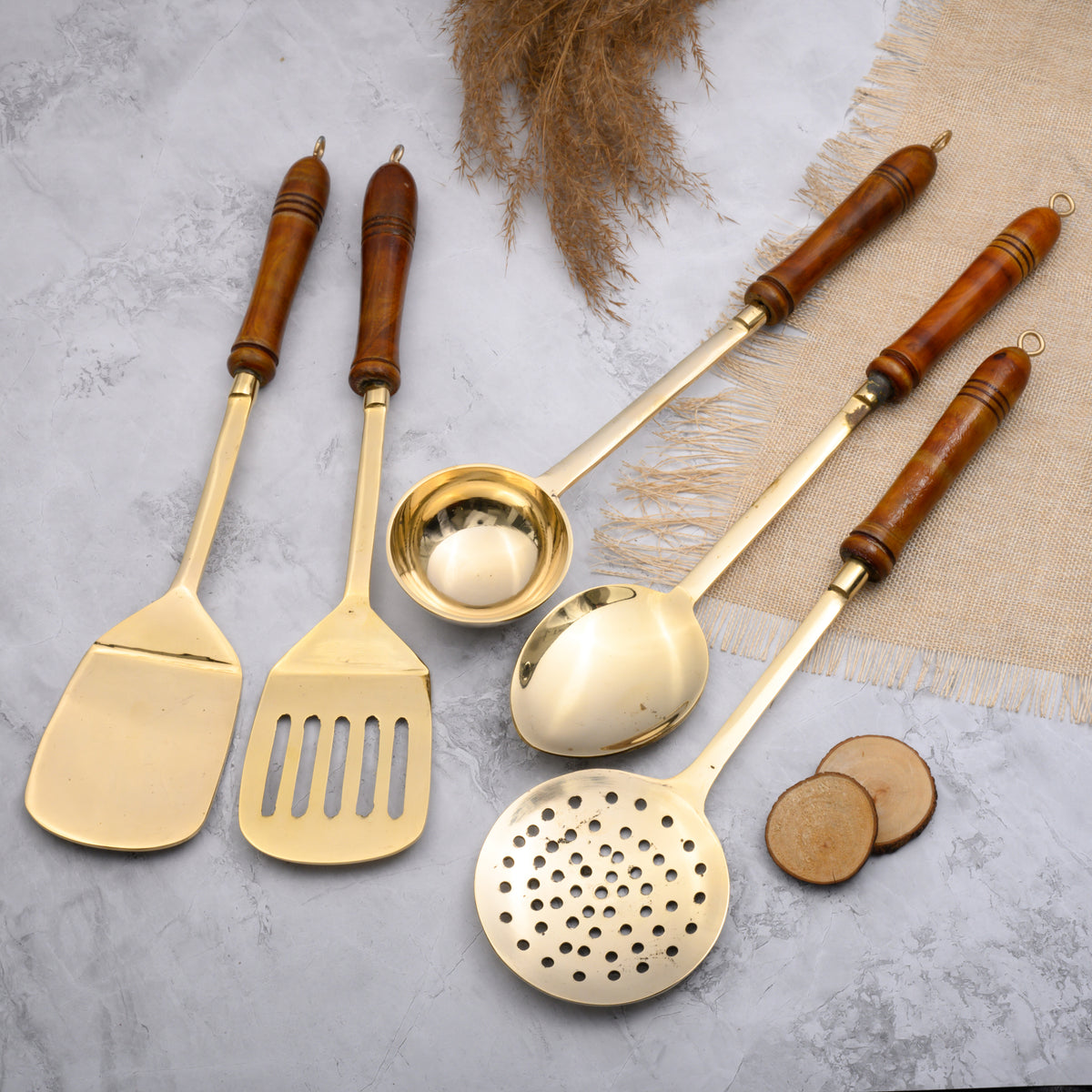 Brass Cooking Ladles | Set of 5