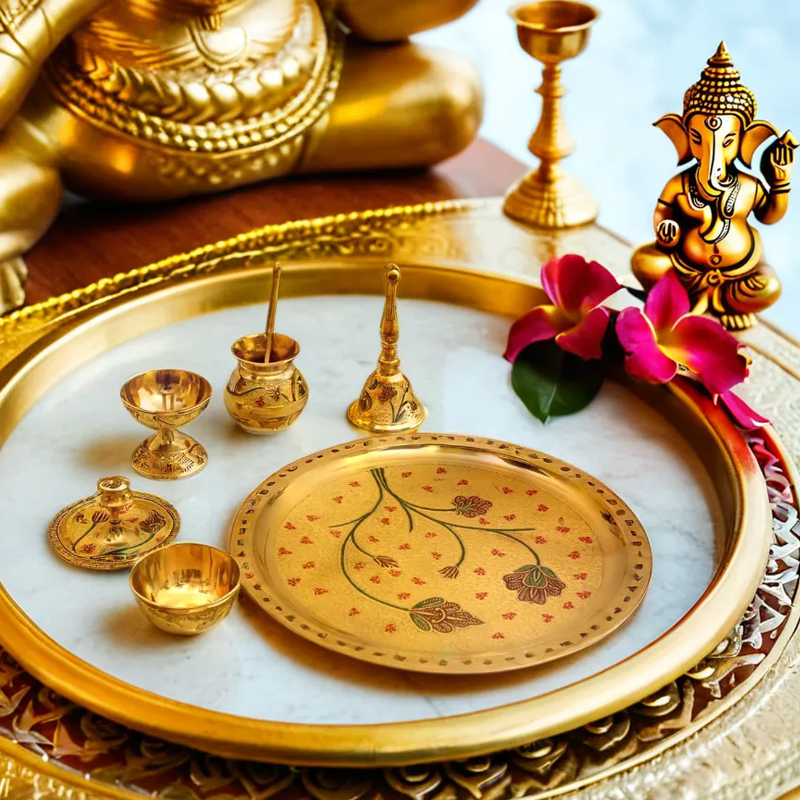 Brass Pooja Thali Set | 7 Pcs
