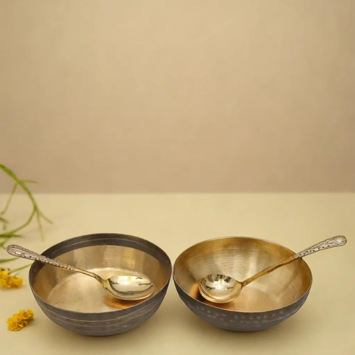 Kansa Kathiyawadi Serving Bowls with Spoon | Set of 2 - Vintage Design