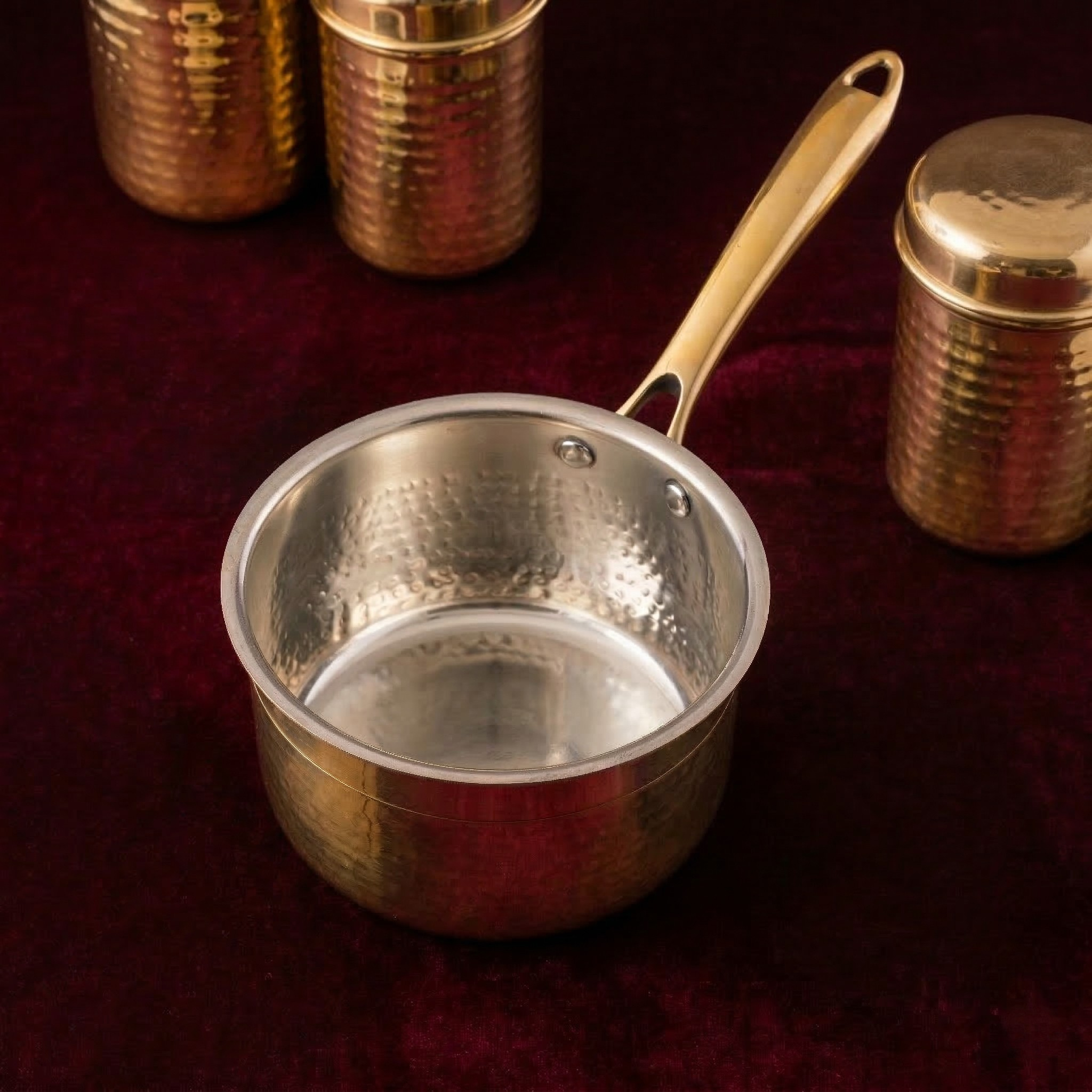 Brass Sauce Pan with Sturdy Handle - Hammered
