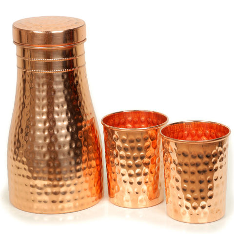 Copper Jar & 2 Glass Set with Inbuilt Glass