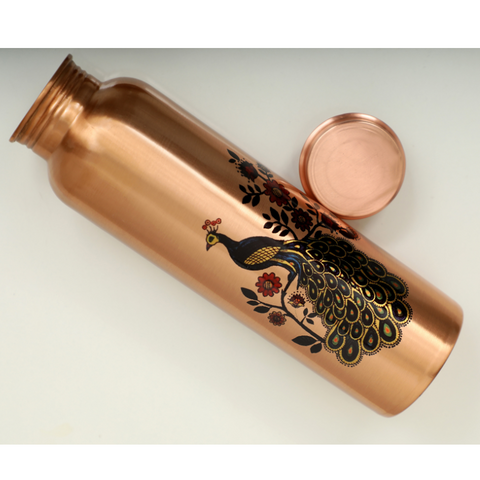 Copper Water Bottle - Peacock Printed