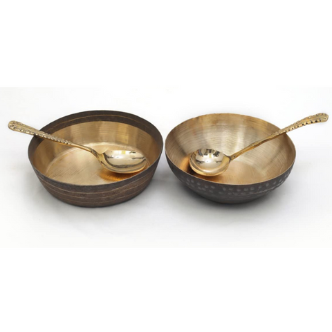 Kansa Kathiyawadi Serving Bowls with Spoon | Set of 2 - Vintage Design