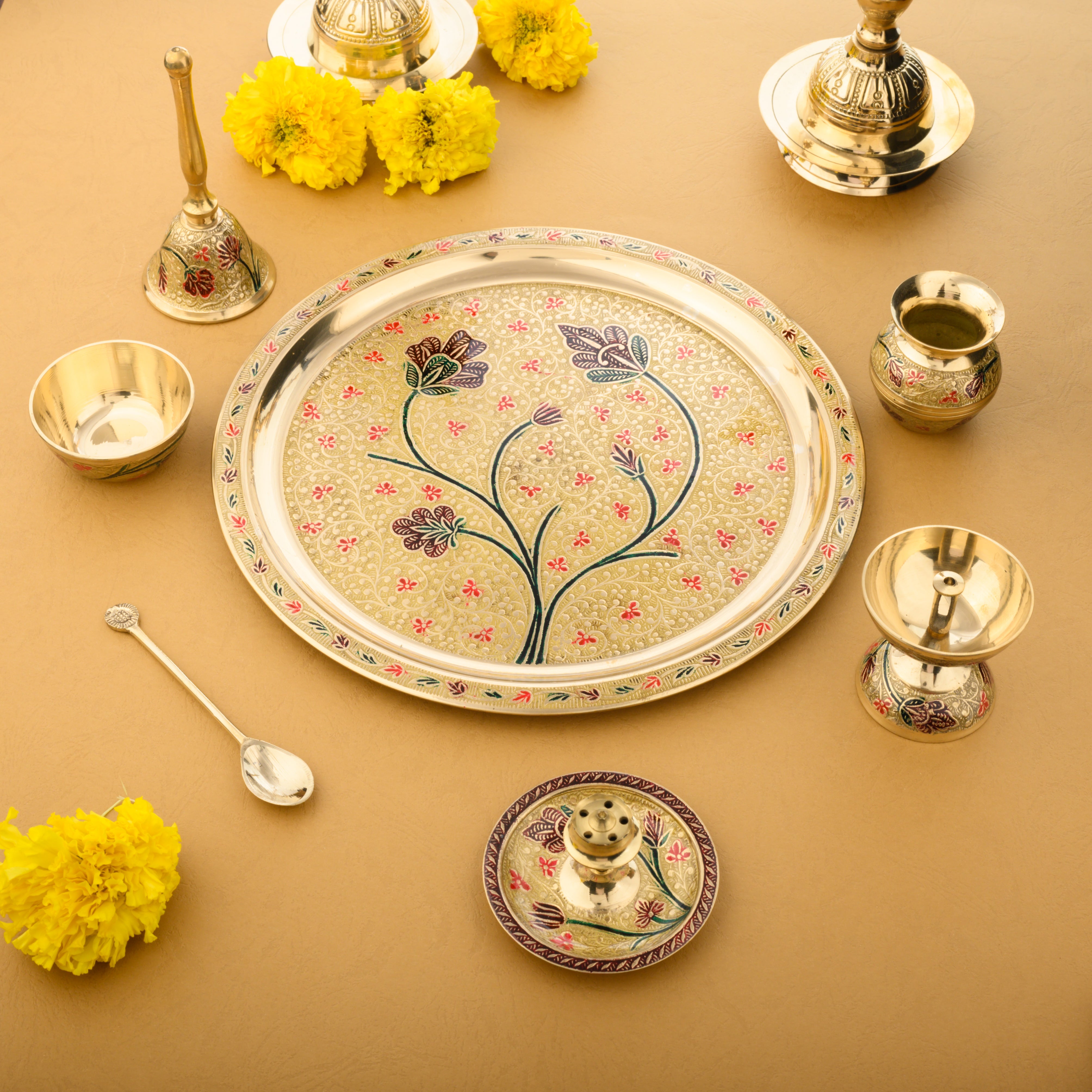Brass Pooja Thali Set | 7 Pcs