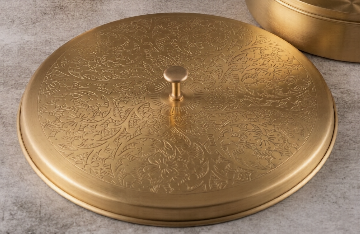 Brass Spice Box Set - Floral Etching
