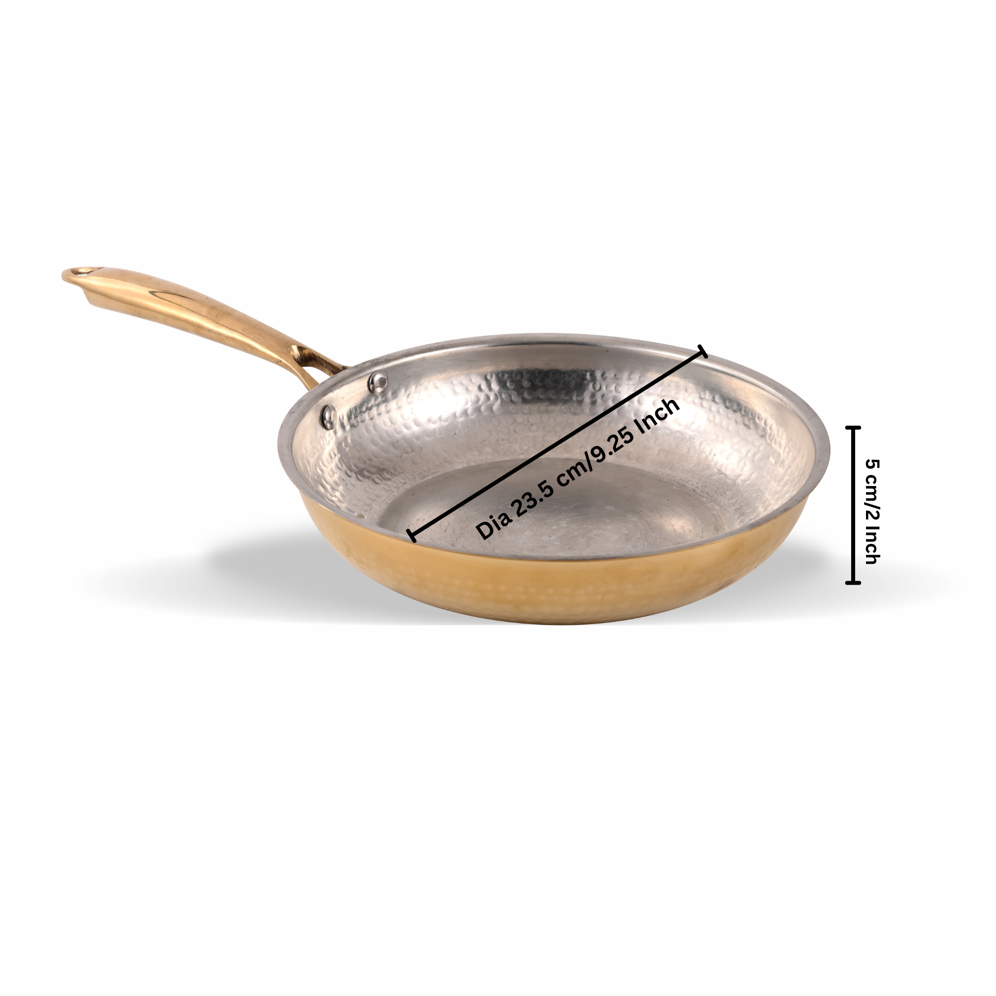Brass Frying Pan with Ergonomic Handle - Hammered