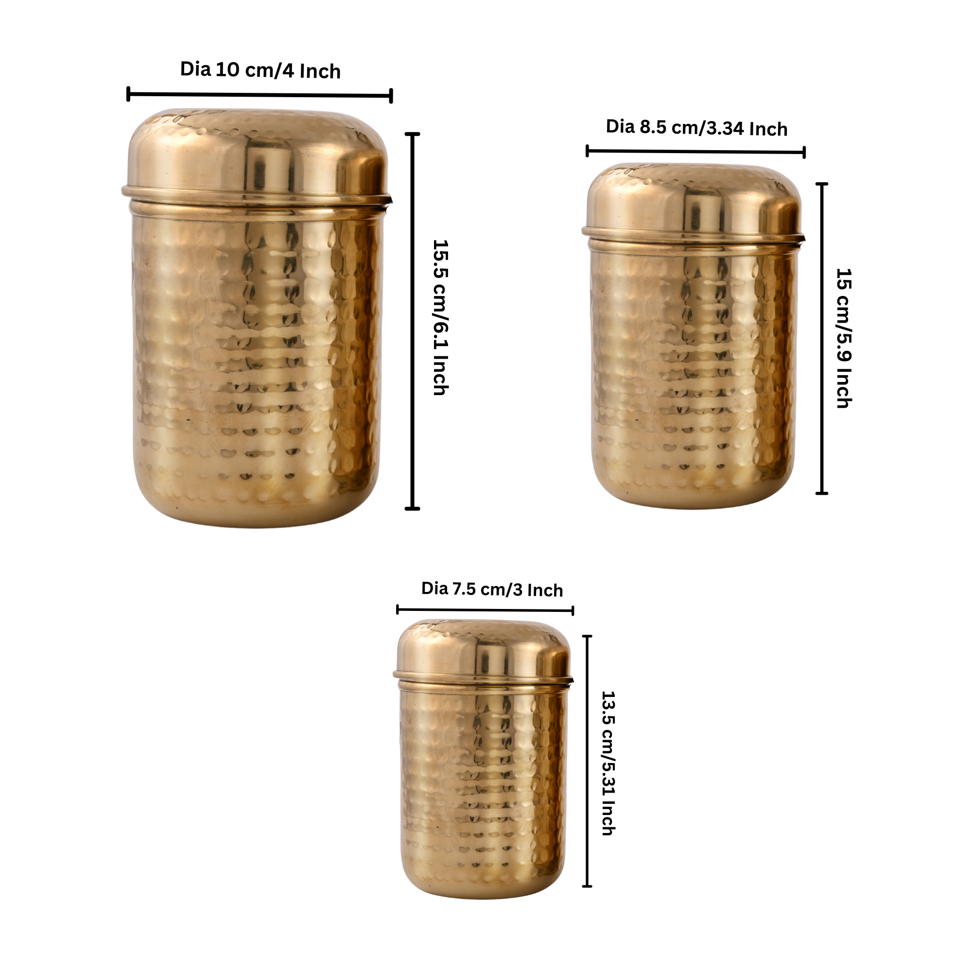 Brass Canister Set of 3 - Hammered