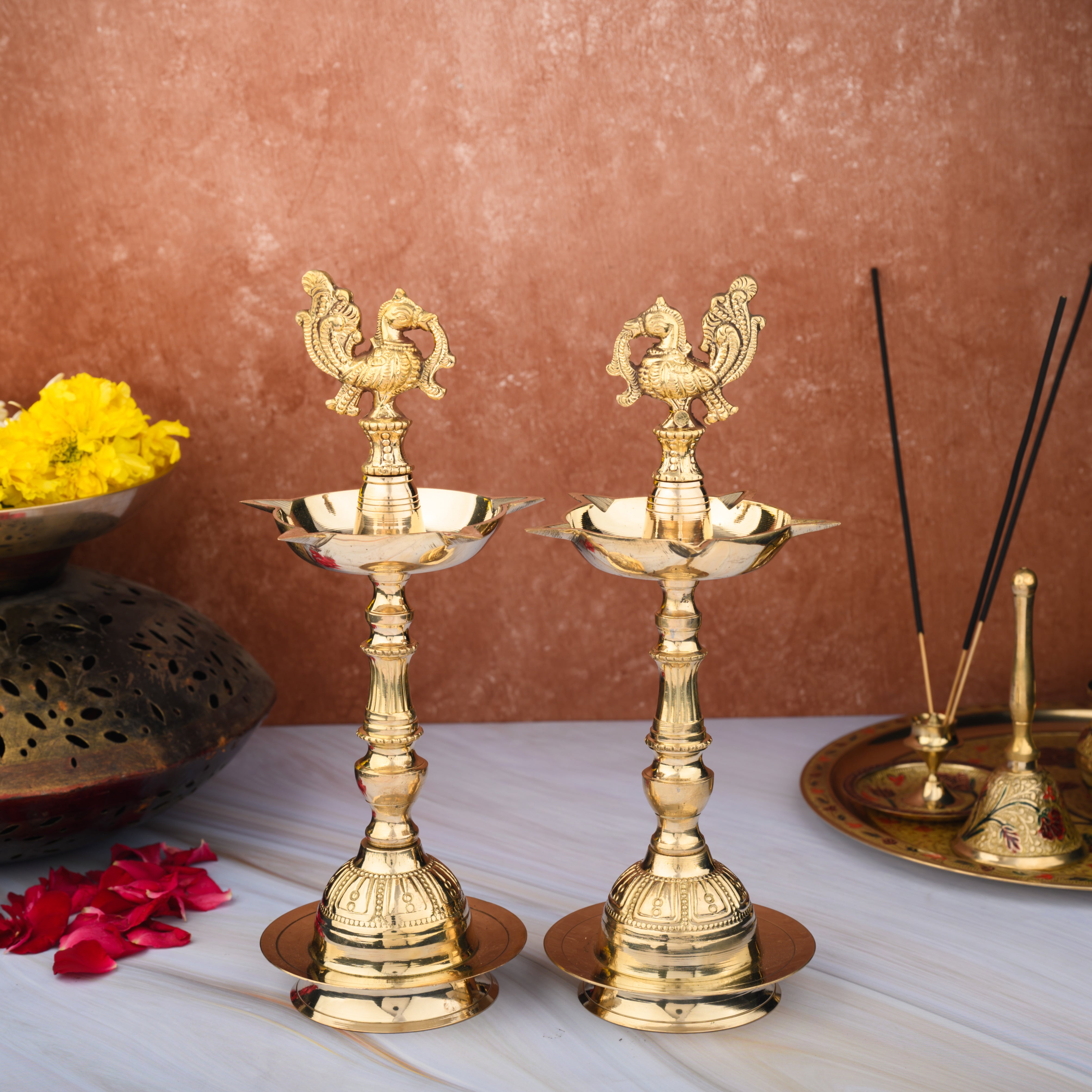 Brass Mahabharat Peacock Diya - Pack of 2