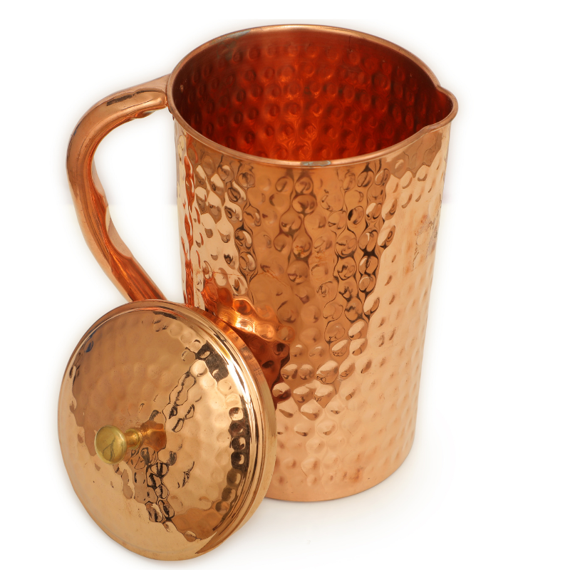 Copper Jar & 2 Glass Set – Hammered Finished