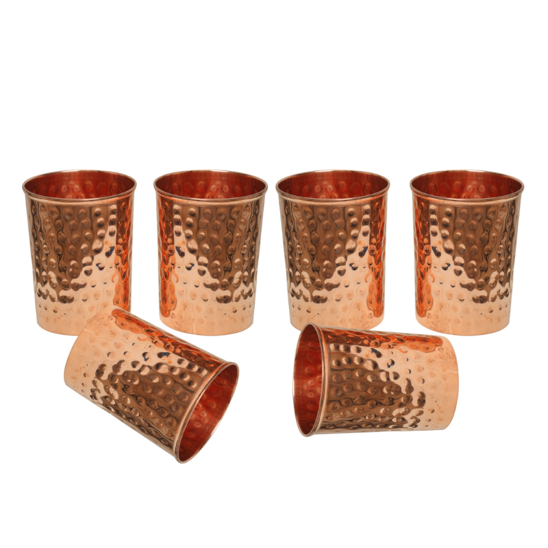 Copper Jar & 2 Glass Set with Inbuilt Glass