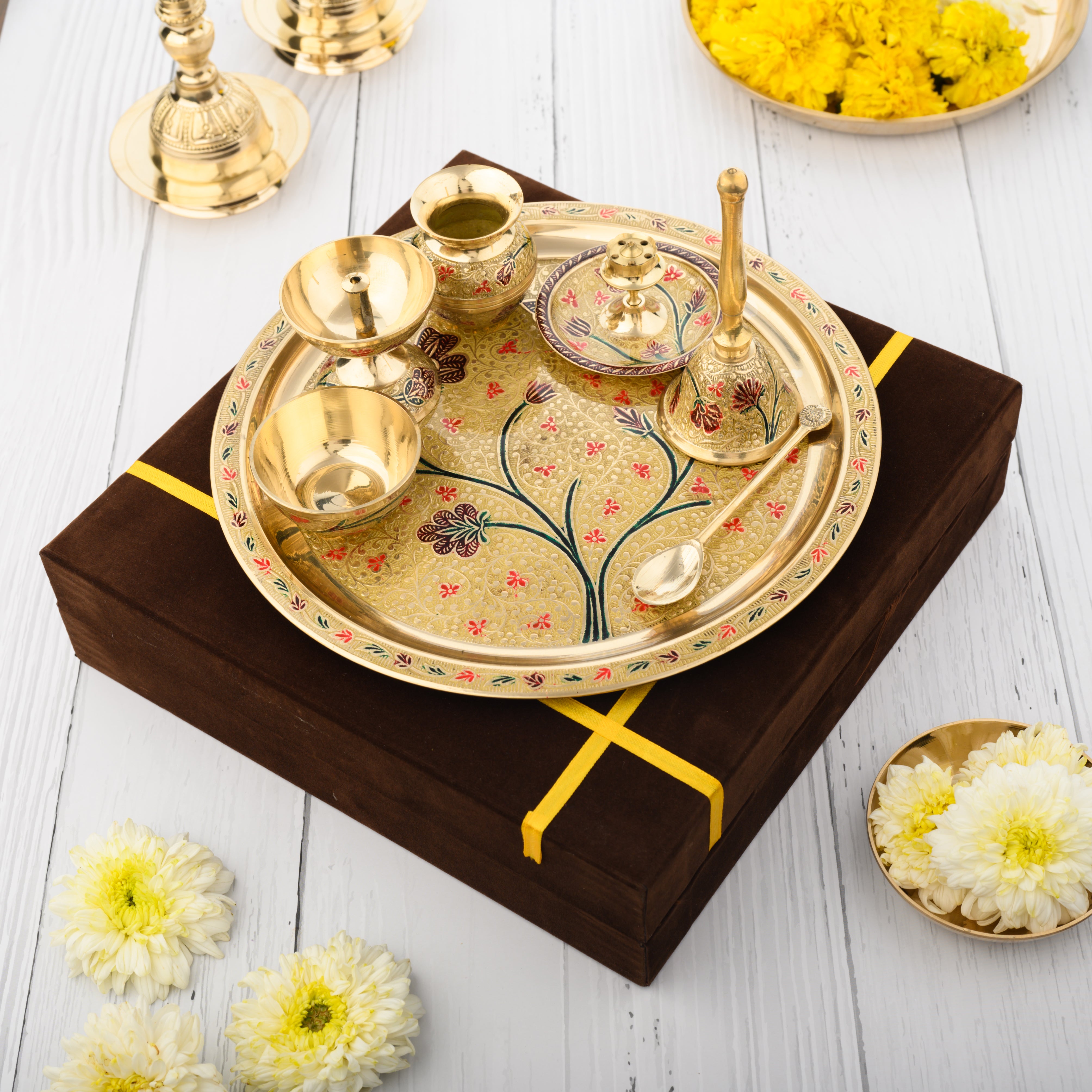 Brass Pooja Thali Set | 7 Pcs