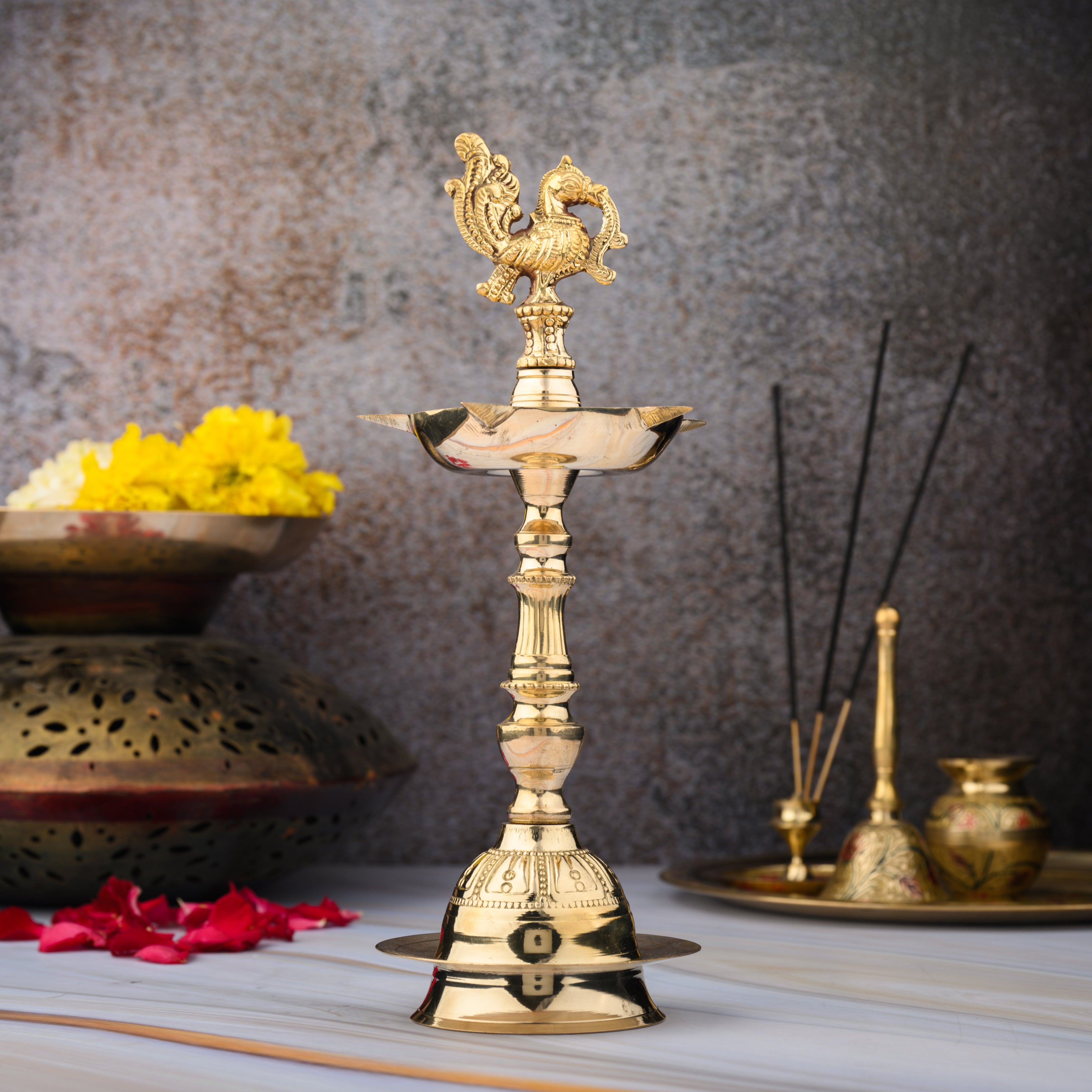 Brass Mahabharat Peacock Diya - Pack of 2