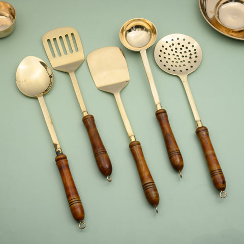 Brass Cooking Ladles | Set of 5