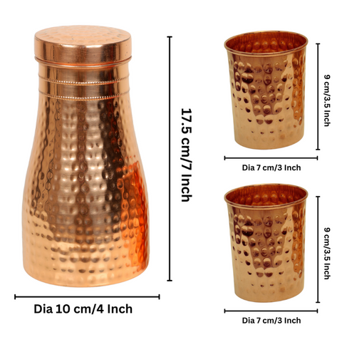 Copper Jar & 2 Glass Set with Inbuilt Glass