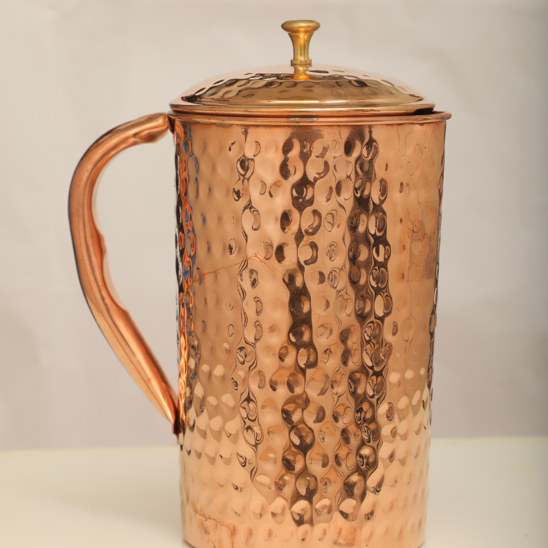 Copper Jar & 2 Glass Set – Hammered Finished