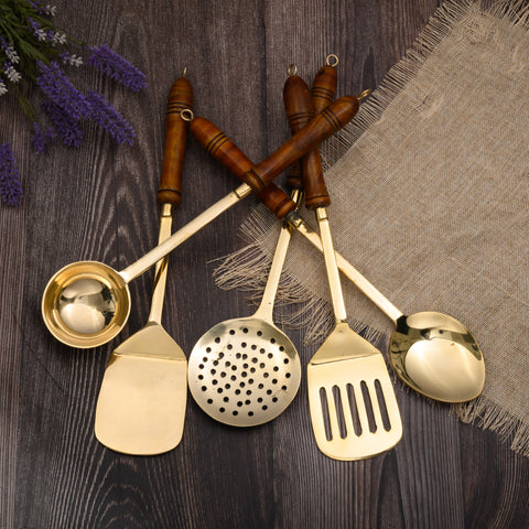 Brass Cooking Ladles | Set of 5