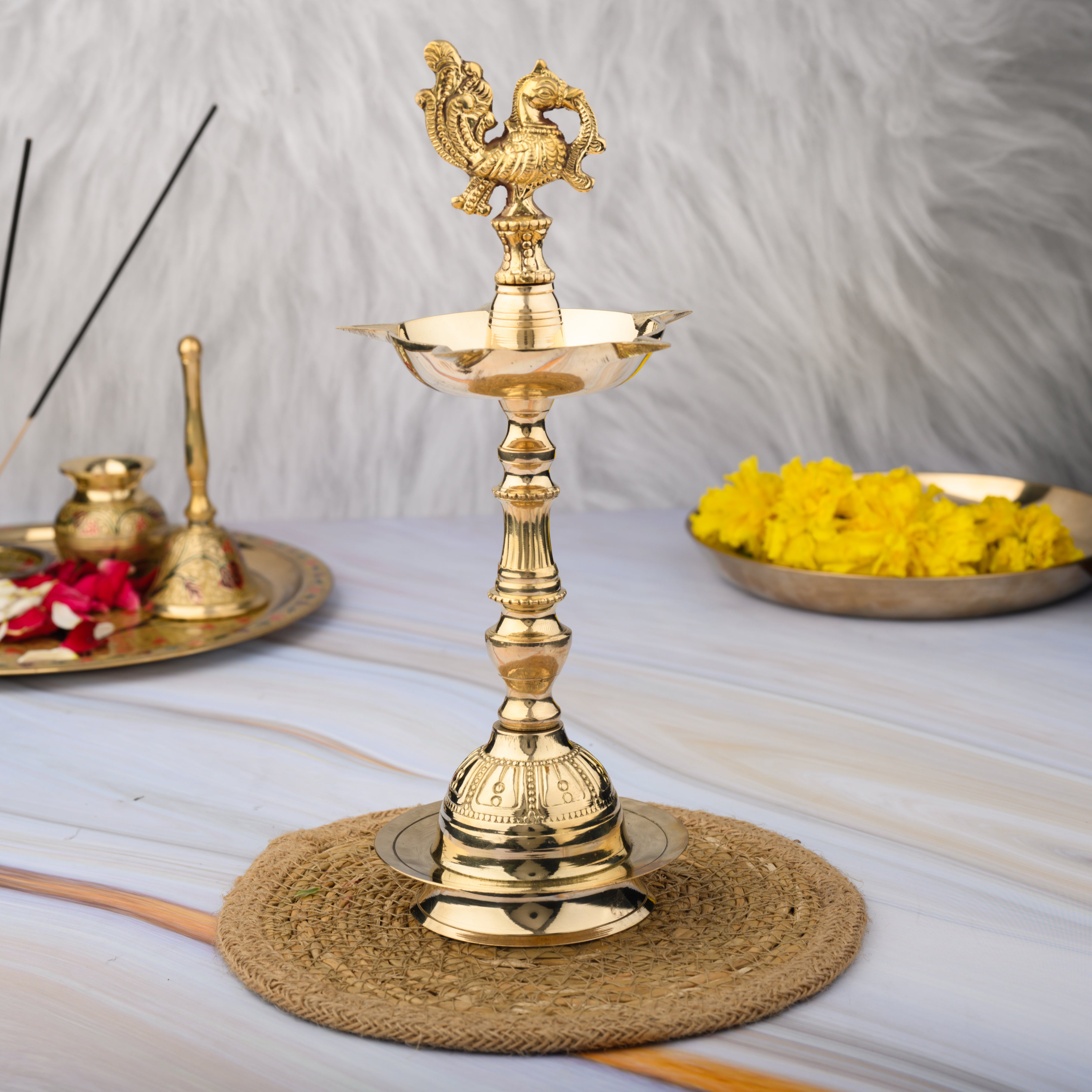 Brass Mahabharat Peacock Diya - Pack of 2