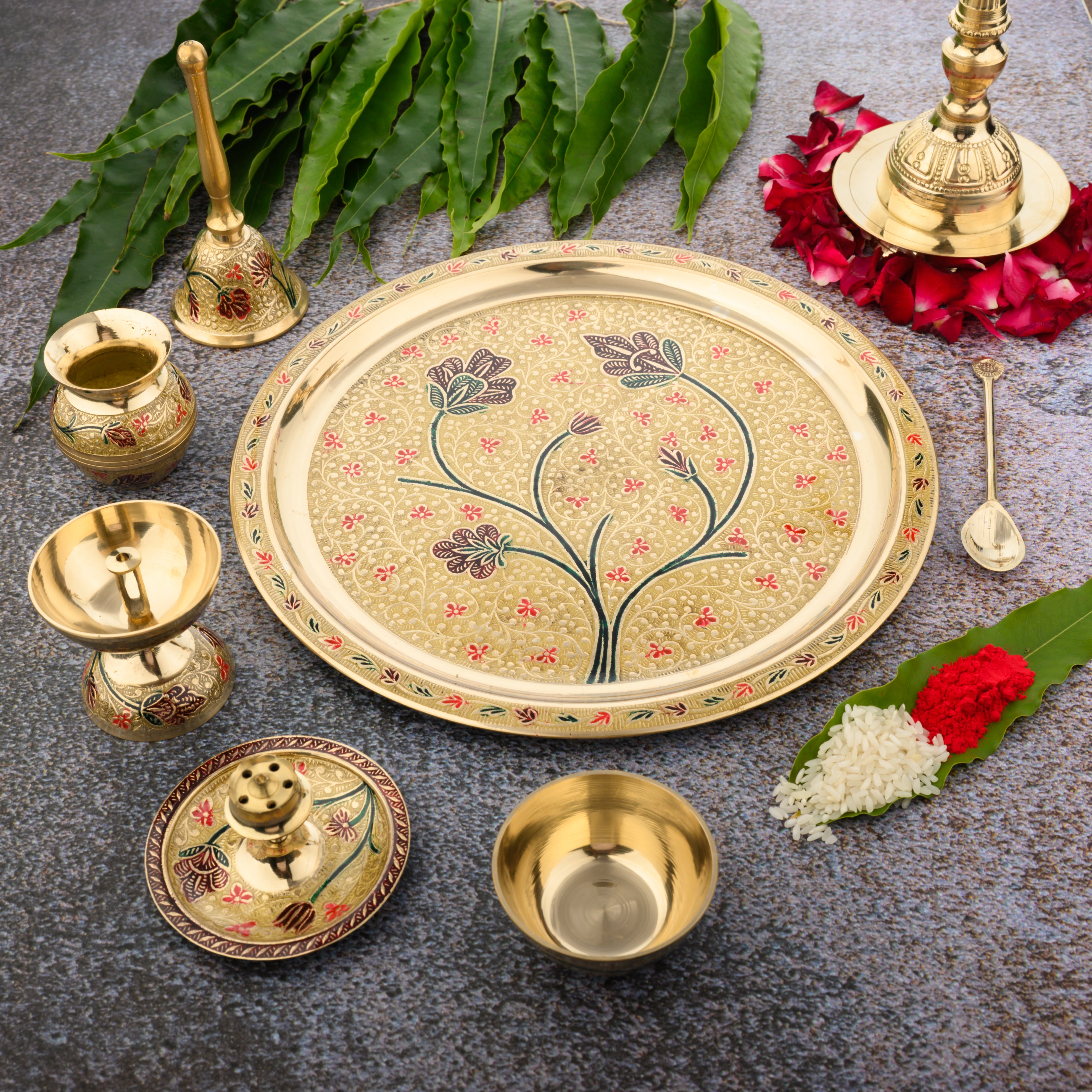 Brass Pooja Thali Set | 7 Pcs
