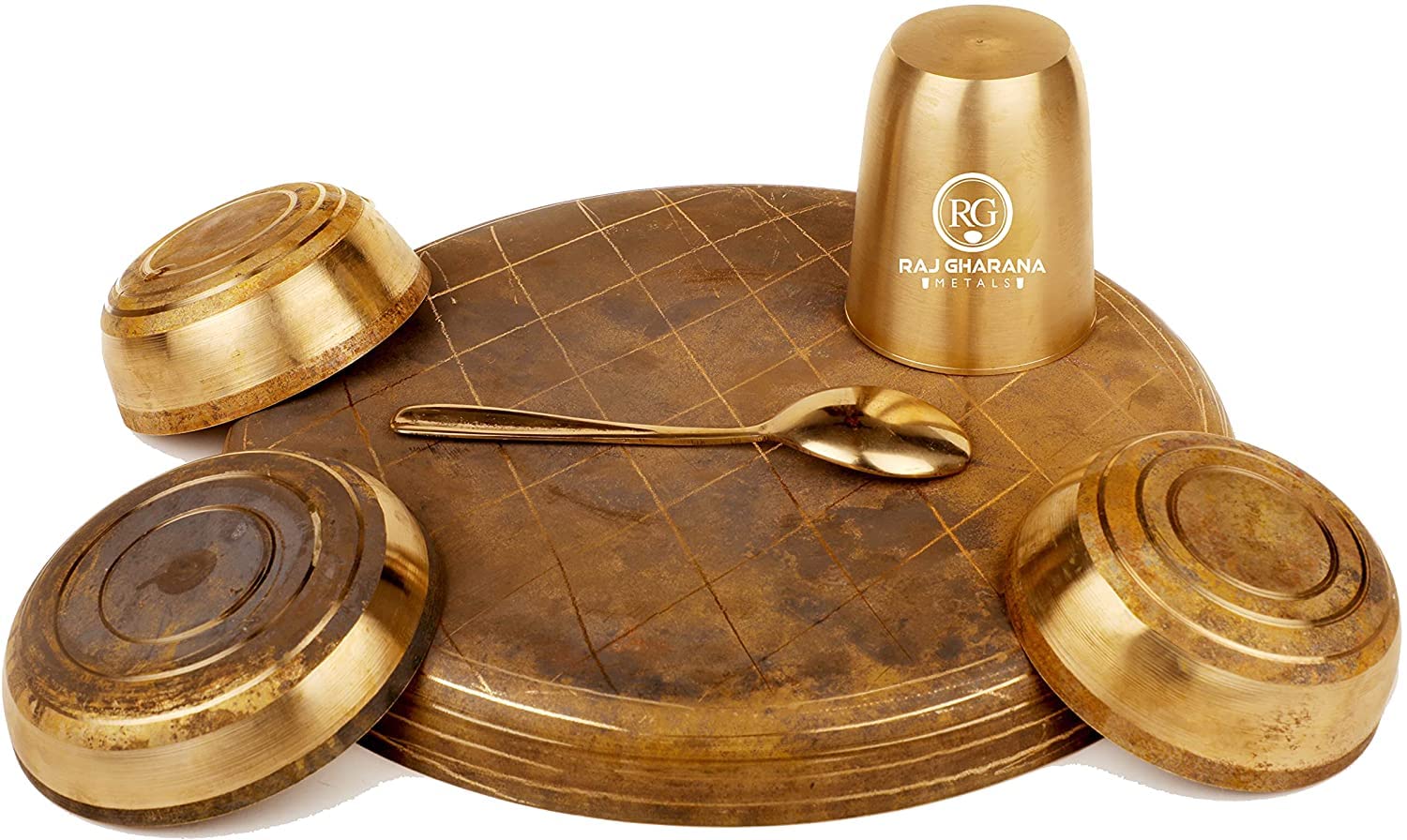 Kansa Dish Dinner Set | 6 Pcs - 1 Platter 2 Bowl 1 Sweet Dish 1 Tumbler 1 Spoon