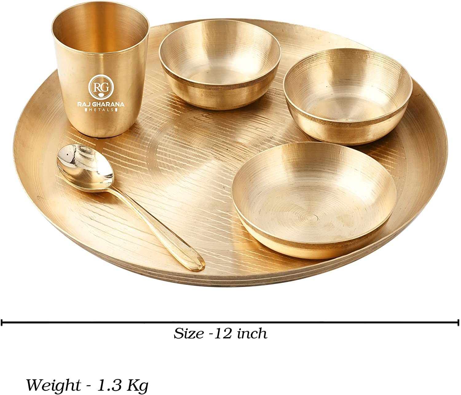 Kansa Dinner Set | 6 Pcs - 1 Platter 2 Bowl 1 Sweet Dish 1 Tumbler 1 Spoon