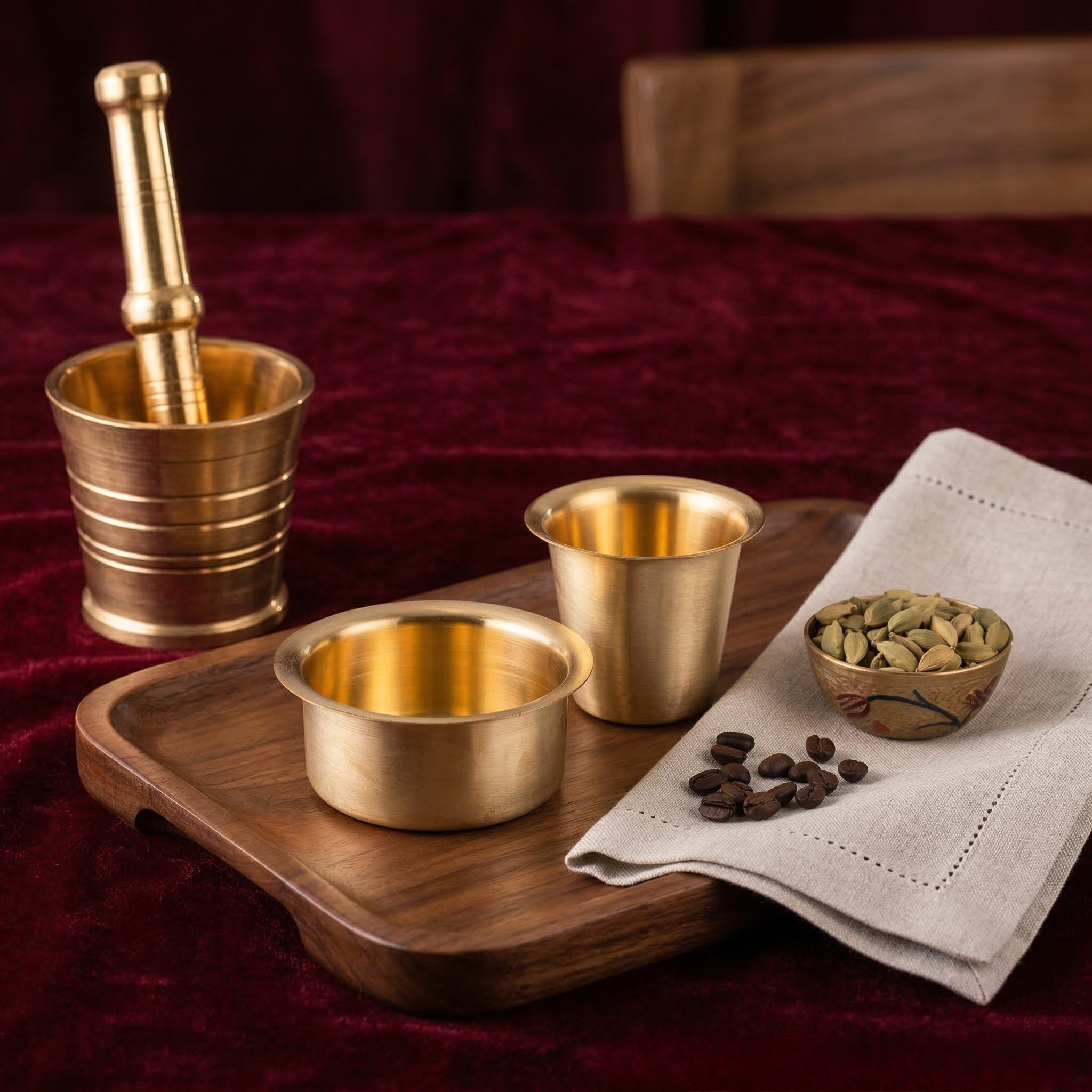 Matte Finished Brass Coffee Dabara Set