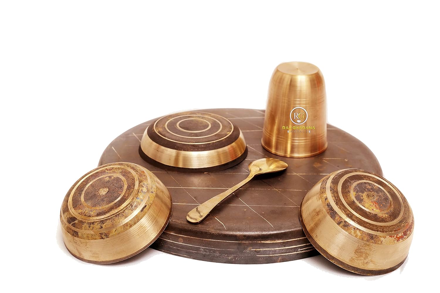 Kansa Dinner Set | 6 Pcs - 1 Platter 2 Bowl 1 Sweet Dish 1 Tumbler 1 Spoon