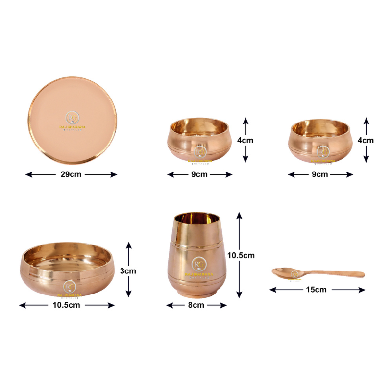 Kansa Handi Dinner Set | 6 Pcs - 1 Platter Dai 12 inch, 2 Bowl (Katori), 1 Sweet Dish, 1 Glass(Tumbler), 1 Spoon