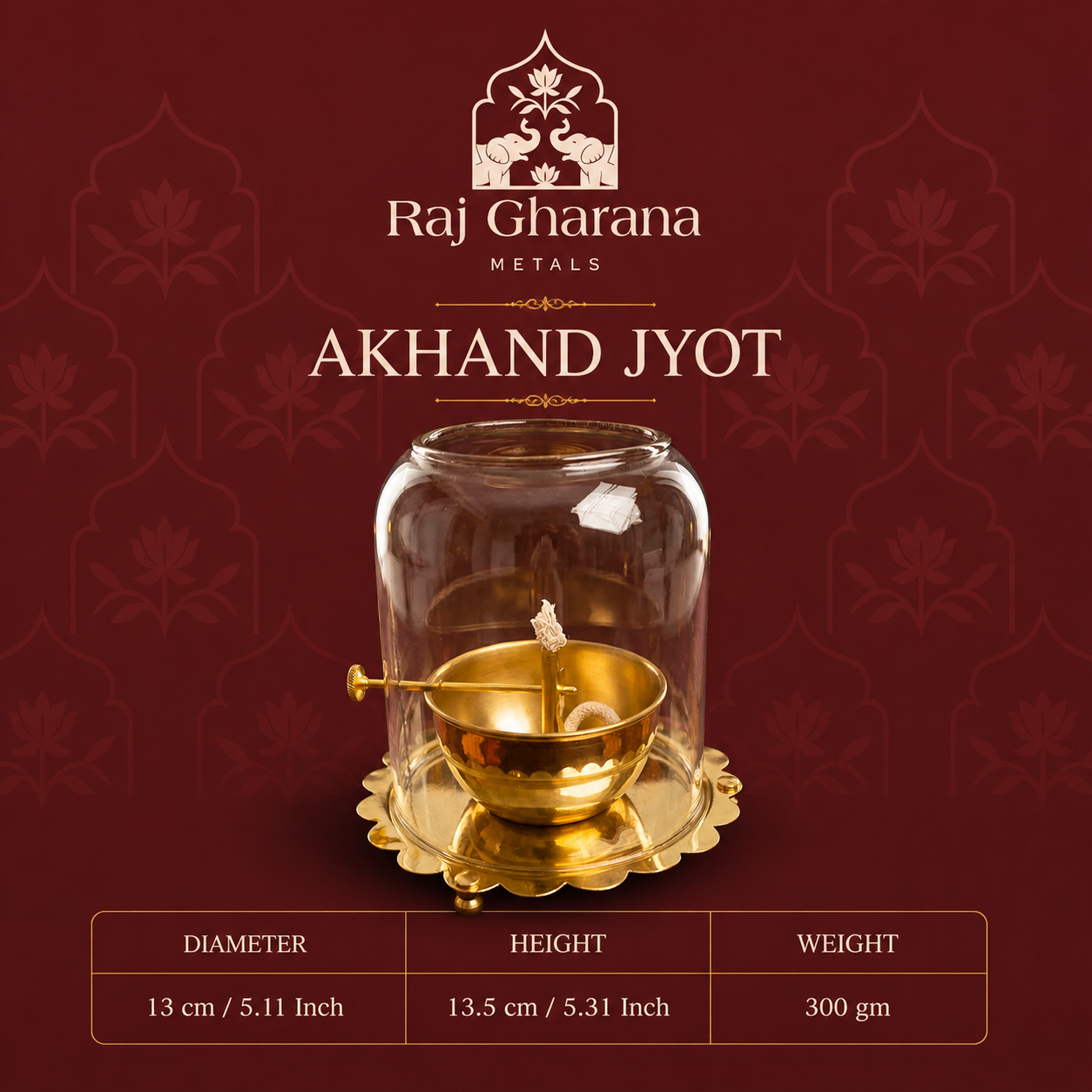 Brass Akhand Jyot Diya with Glass Cover