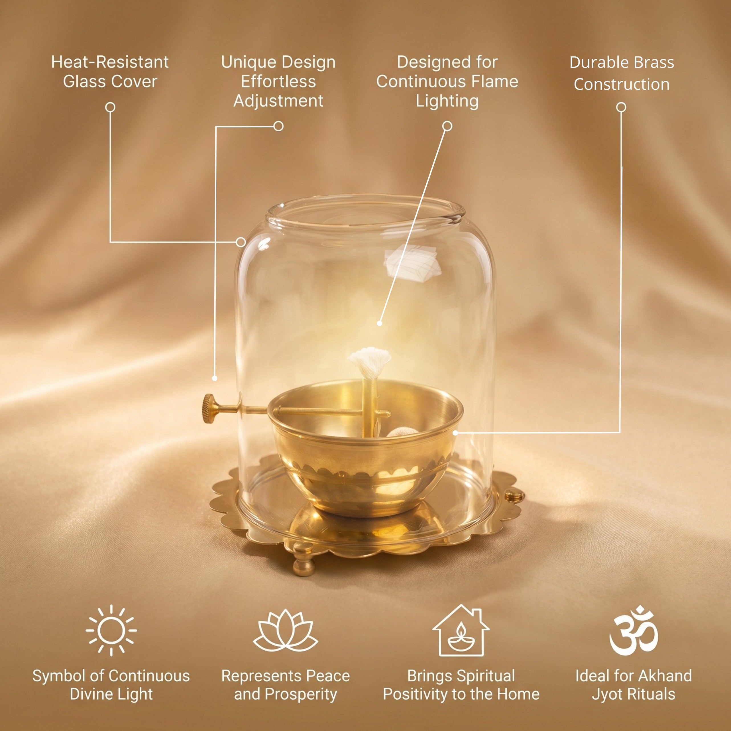 Brass Akhand Jyot Diya with Glass Cover