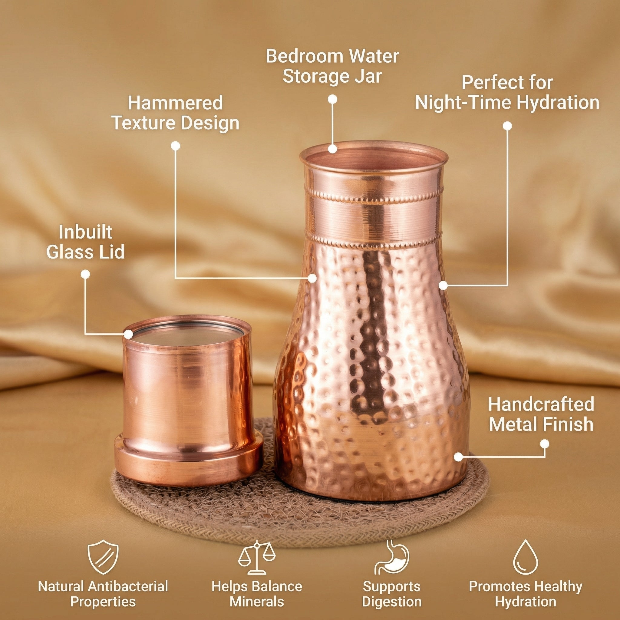 Copper Jar for Bedroom- Hammered