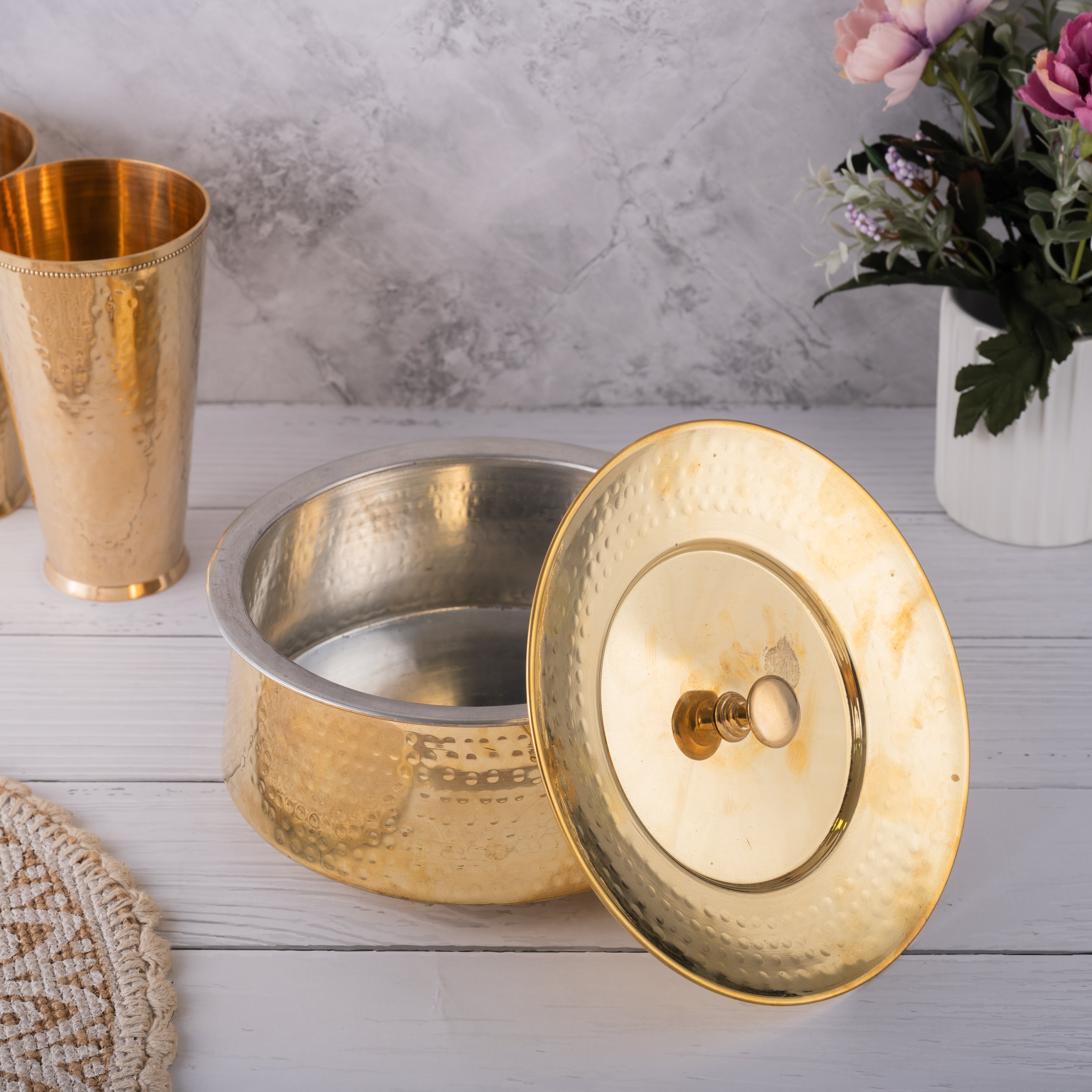 Brass Patila with Lid - Hammered