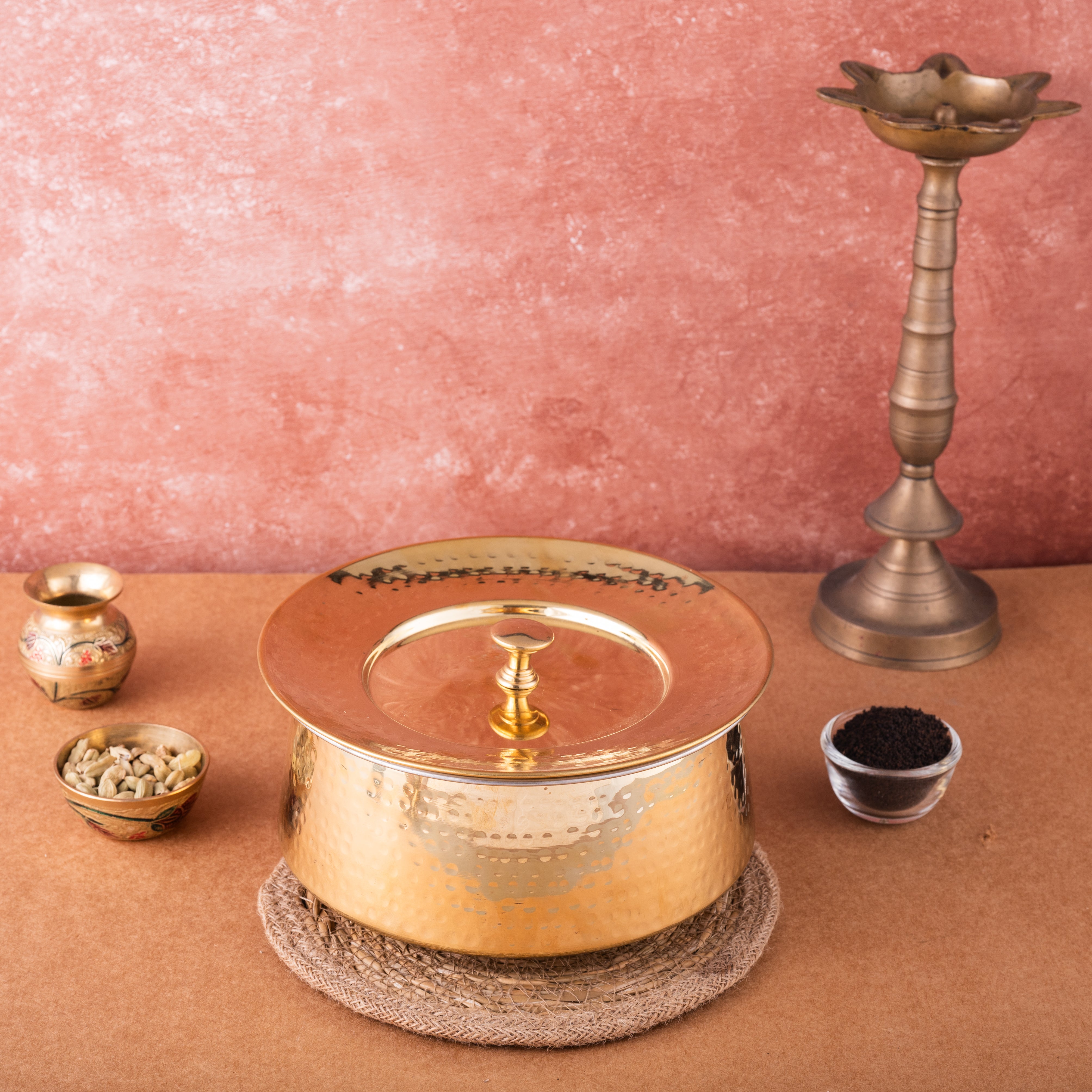 Brass Patila with Lid - Hammered