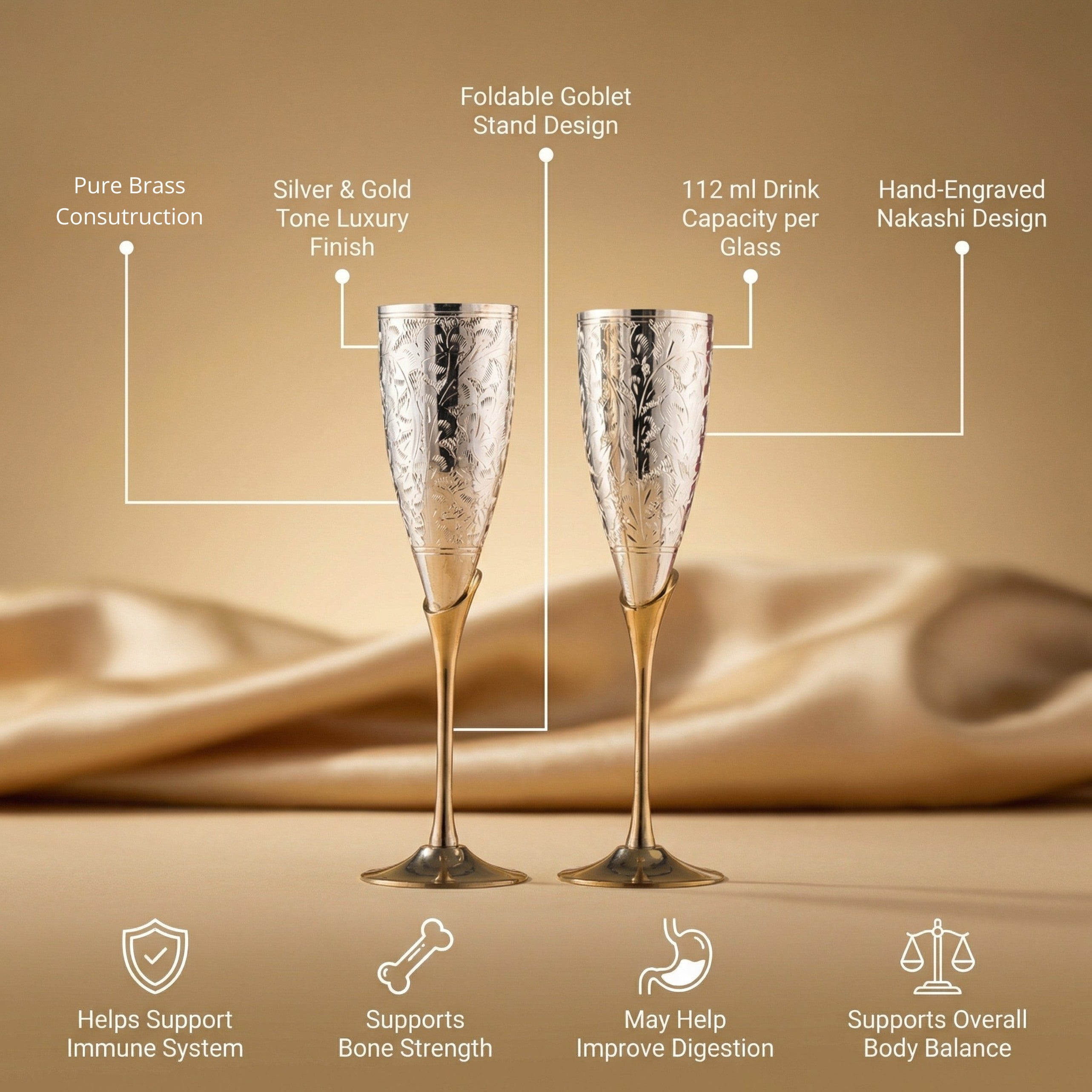 Brass Champagne Glass Set of 2