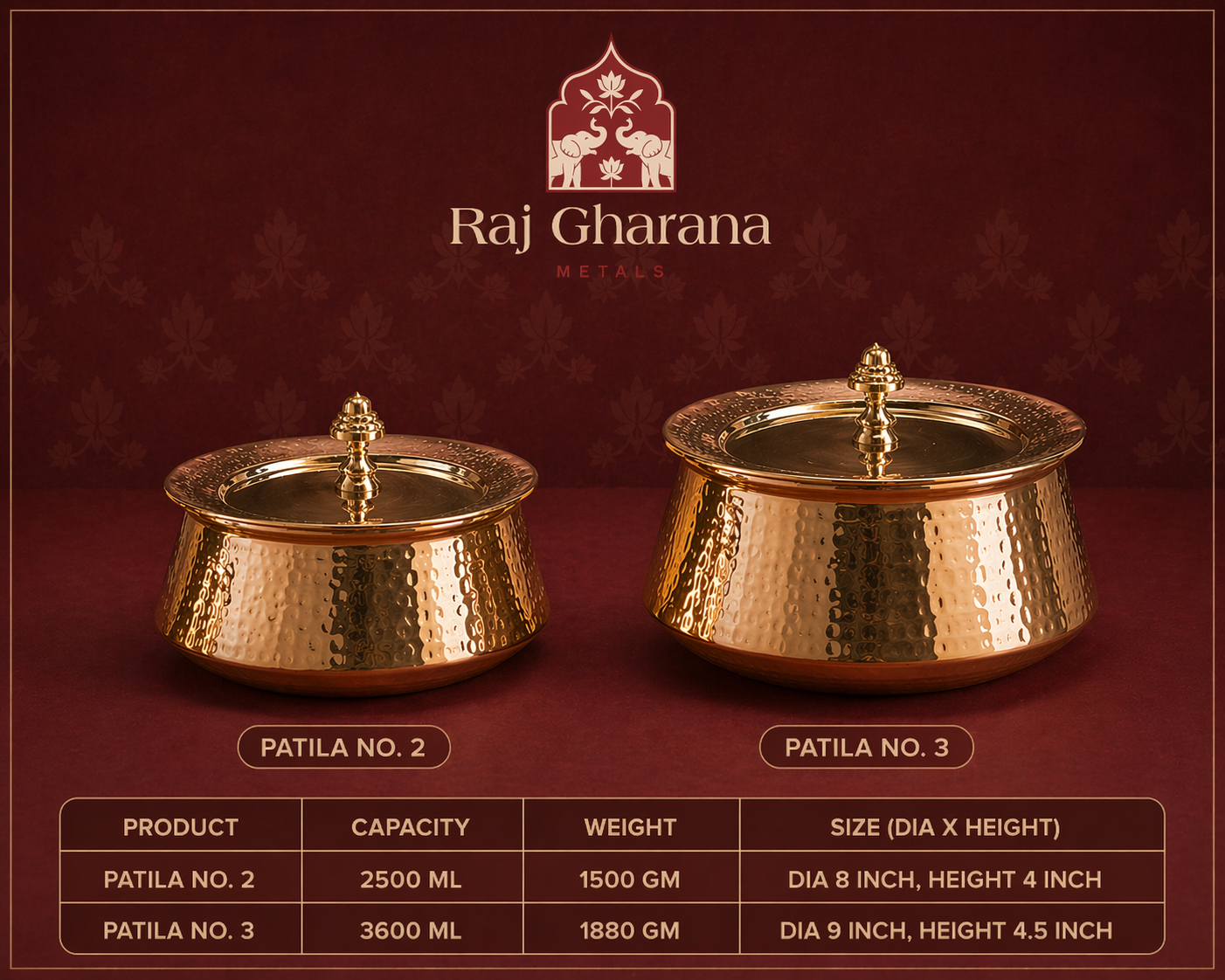 Brass Patila with Lid - Hammered