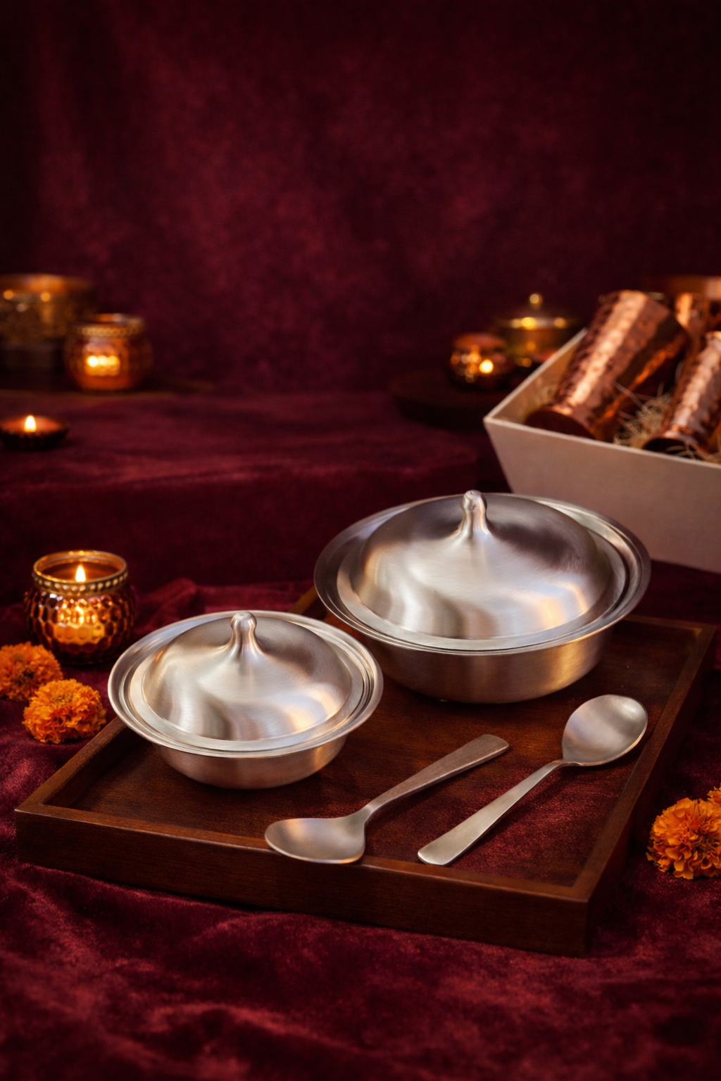 Kansa Chinese Bowls(Serving) with Spoon | Set of 2