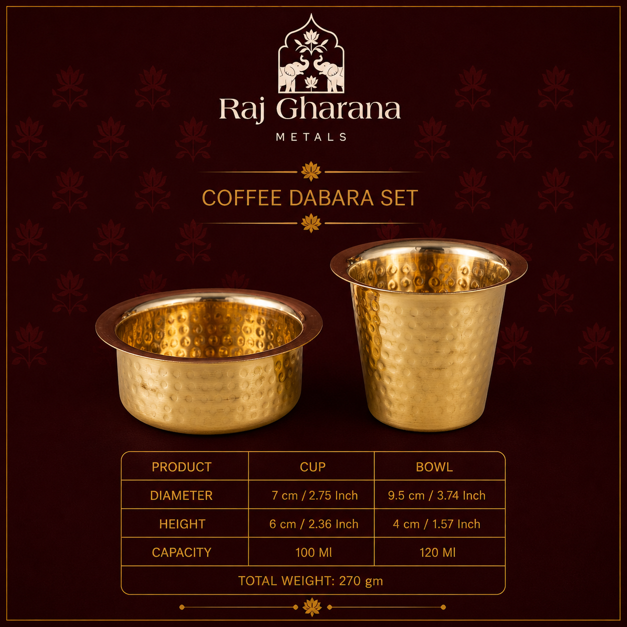 Brass Coffee Dabara Set - Hammered