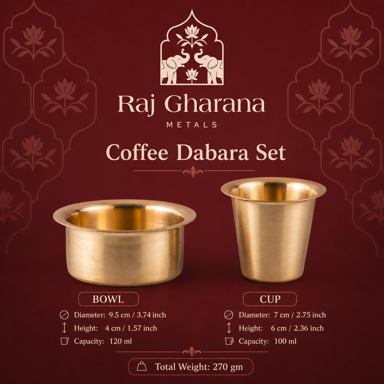 Matte Finished Brass Coffee Dabara Set