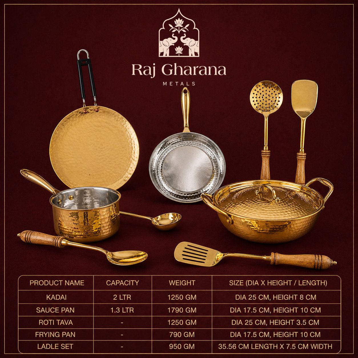 Brass Cookware Set - 10 Pcs