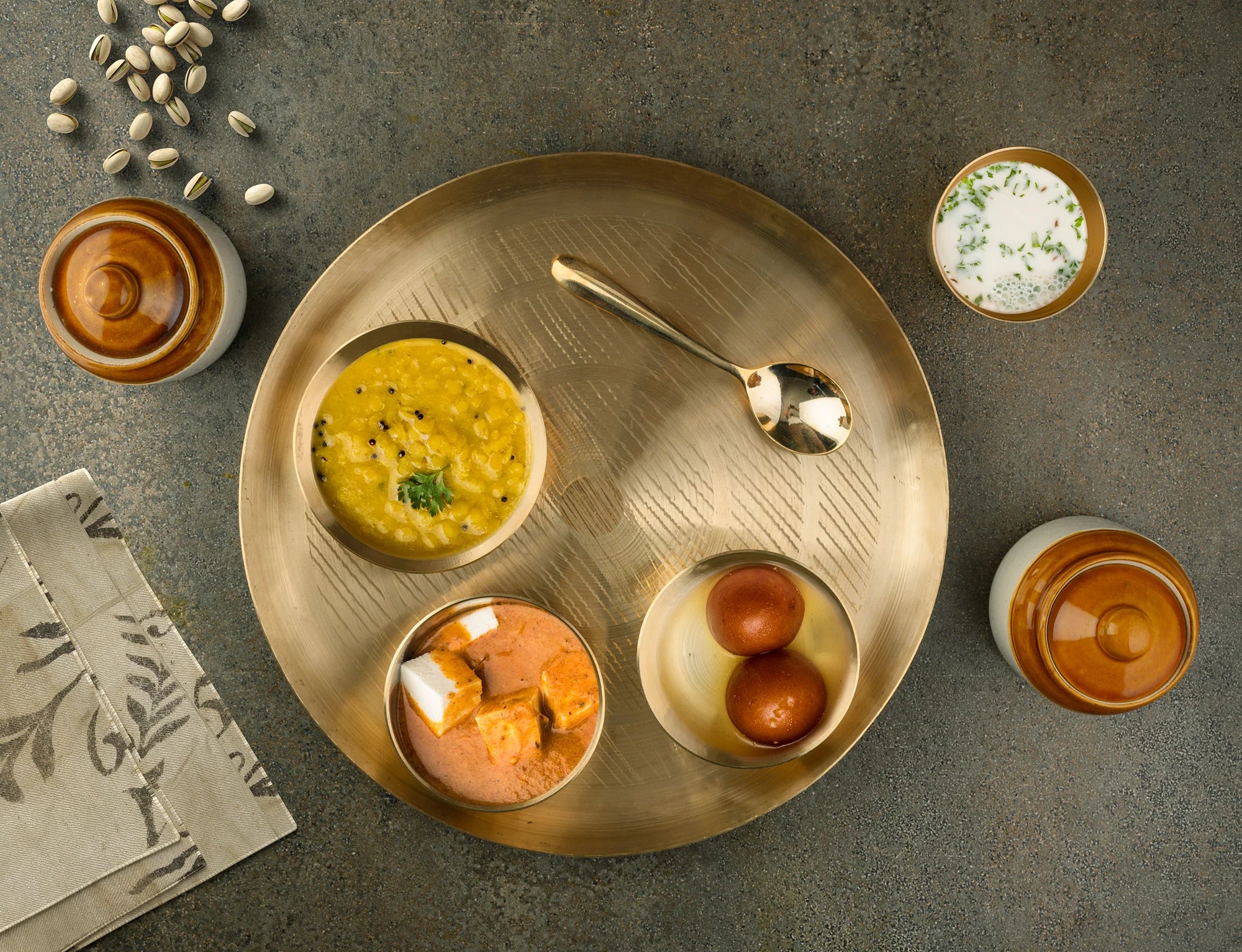 Kansa Dish Dinner Set | 6 Pcs - 1 Platter 2 Bowl 1 Sweet Dish 1 Tumbler 1 Spoon