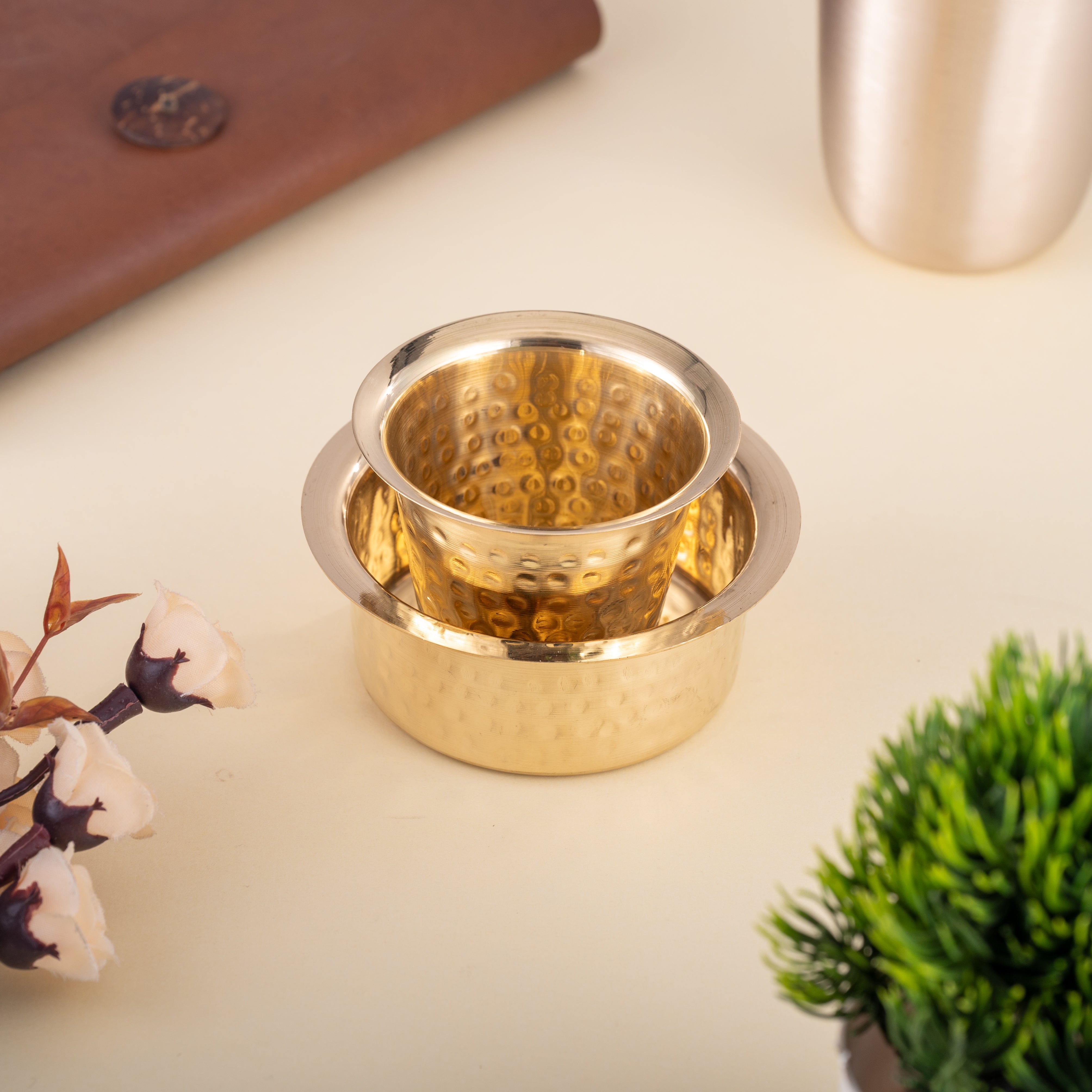 Brass Coffee Dabara Set - Hammered