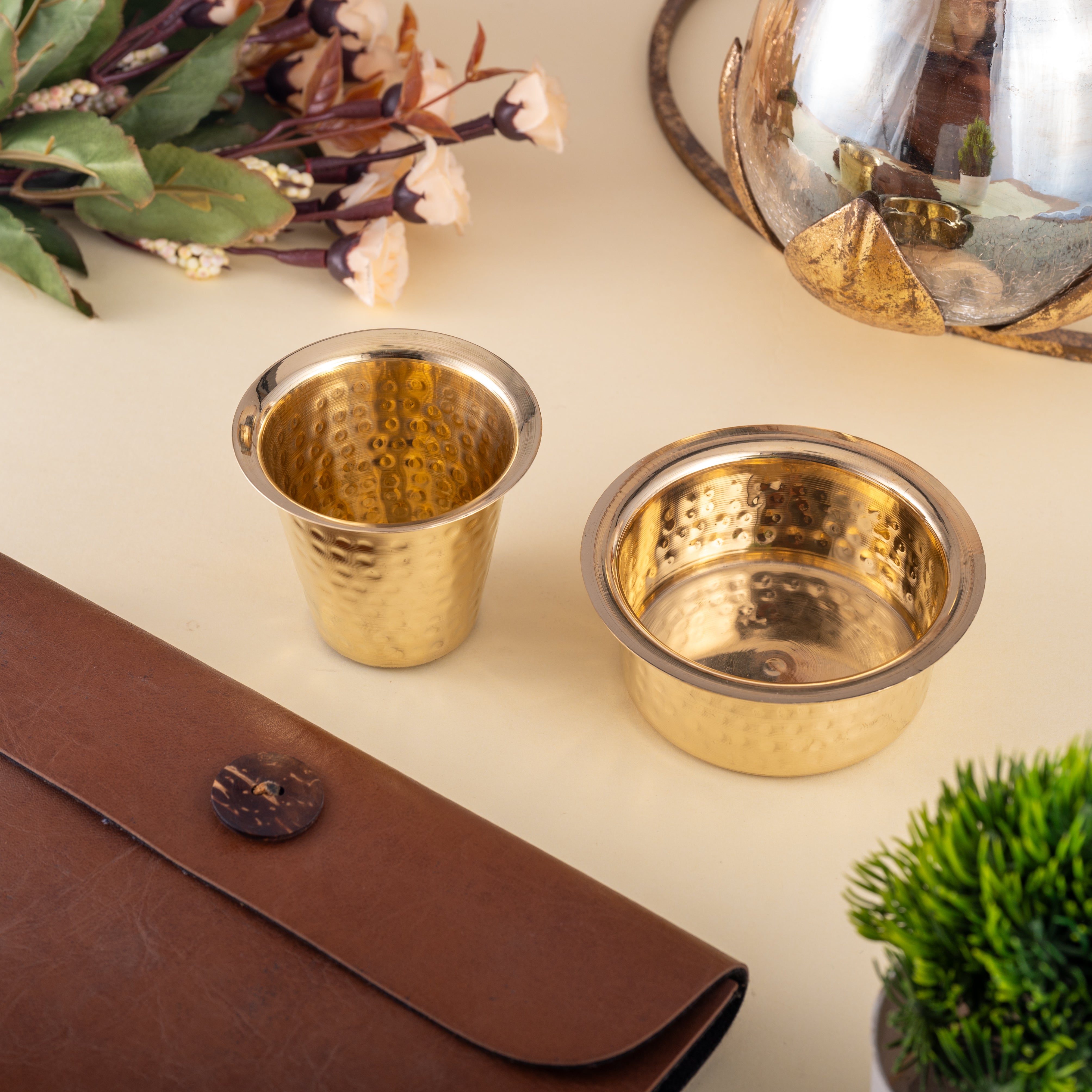 Brass Coffee Dabara Set - Hammered