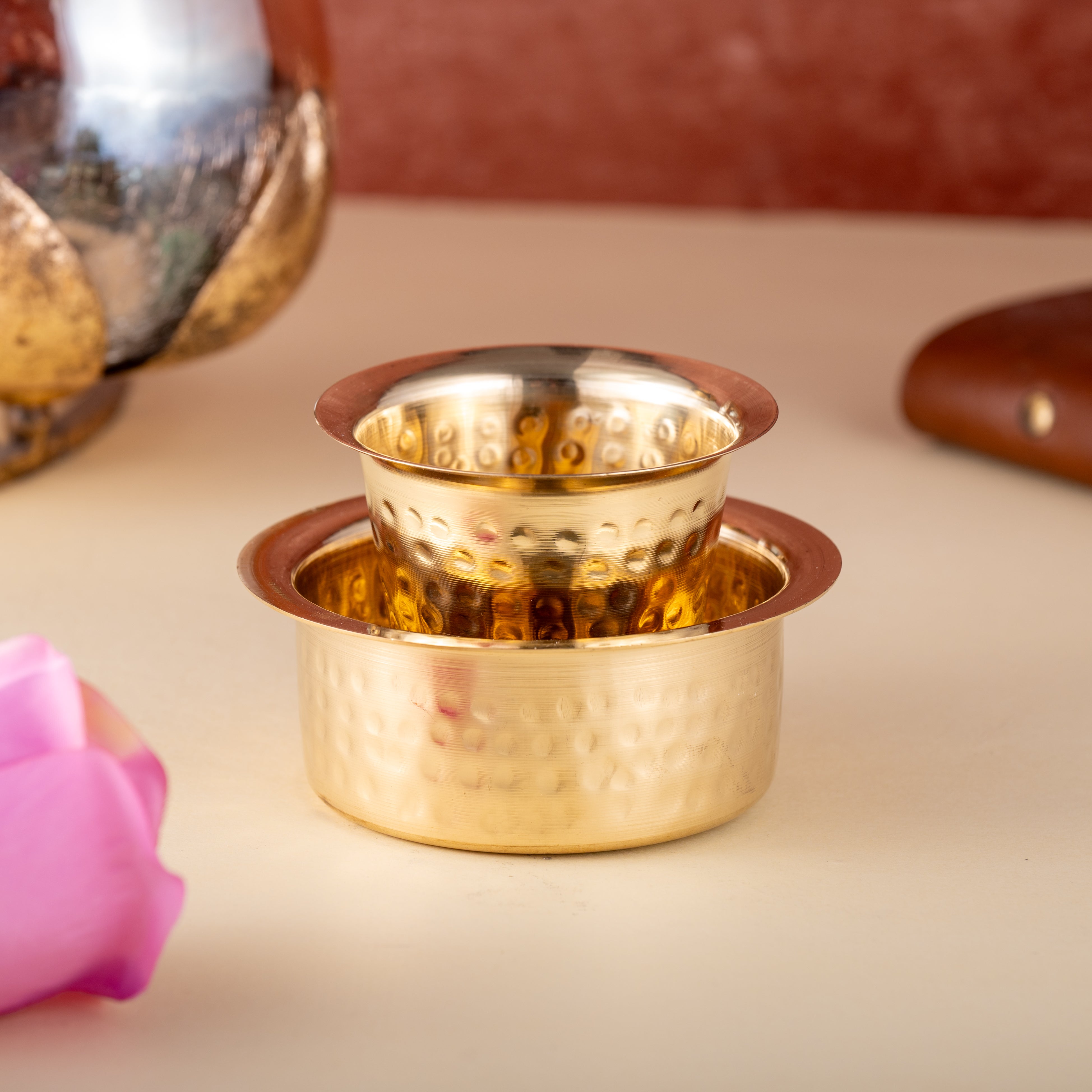 Brass Coffee Dabara Set - Hammered
