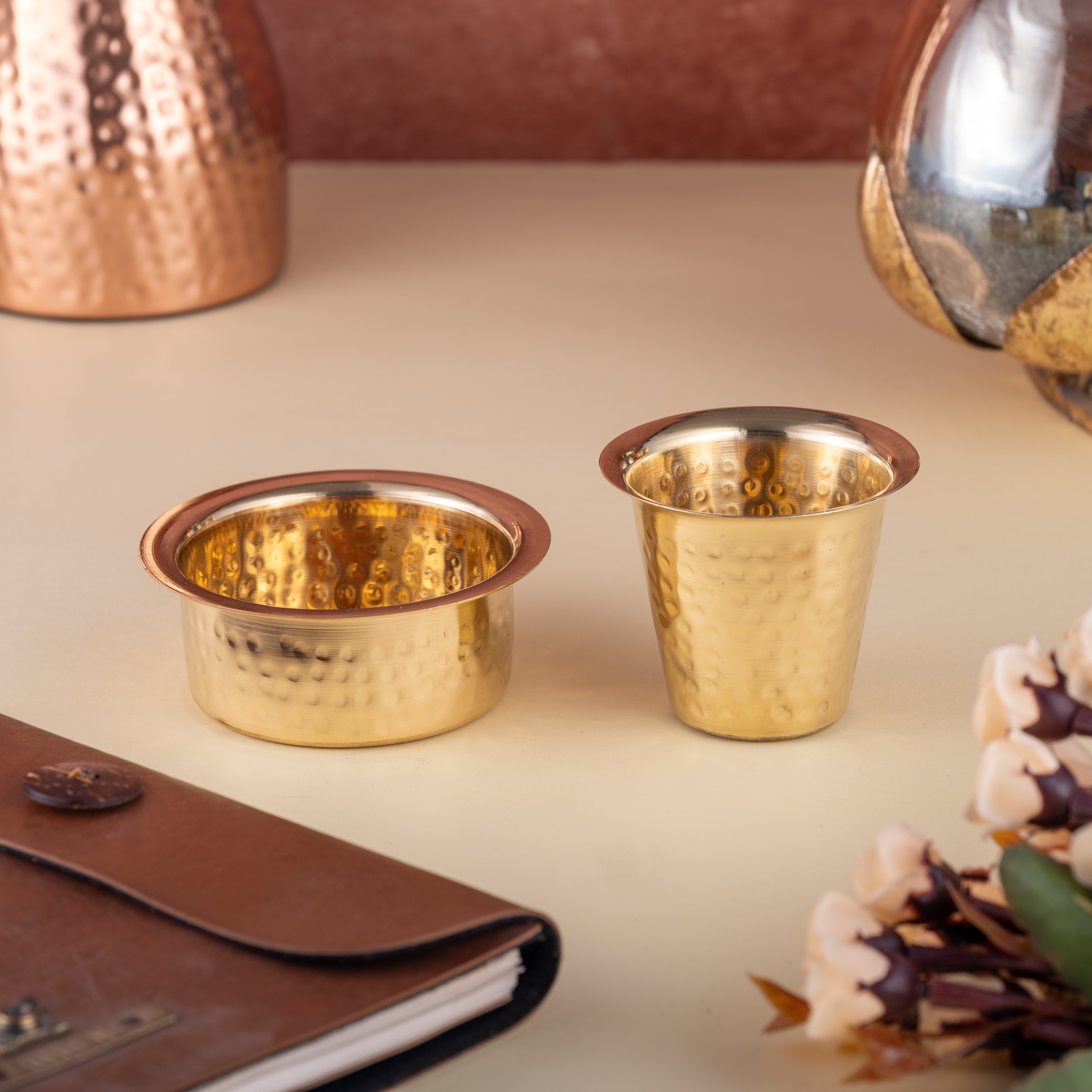 Brass Coffee Dabara Set - Hammered