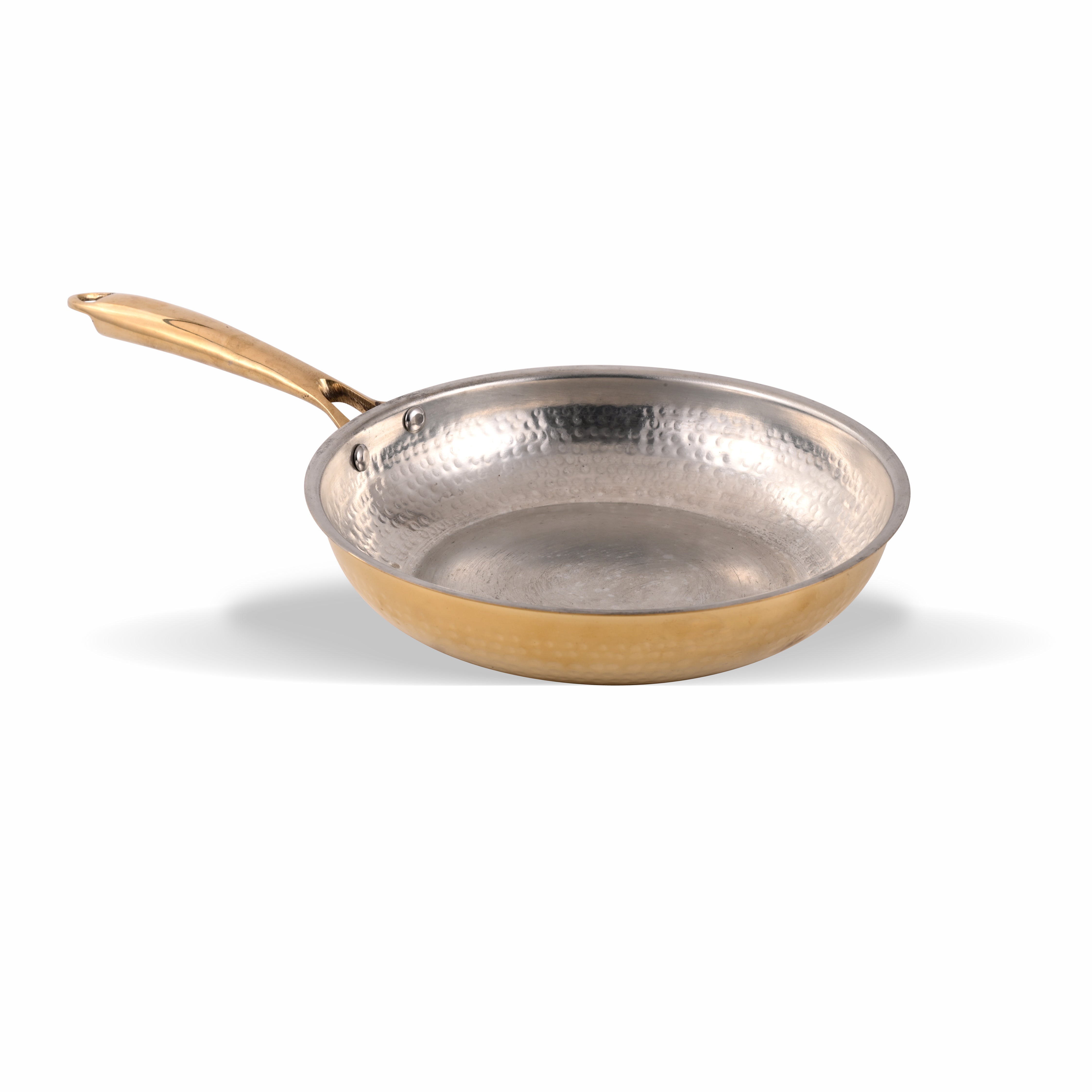 Brass Frying Pan with Ergonomic Handle - Hammered