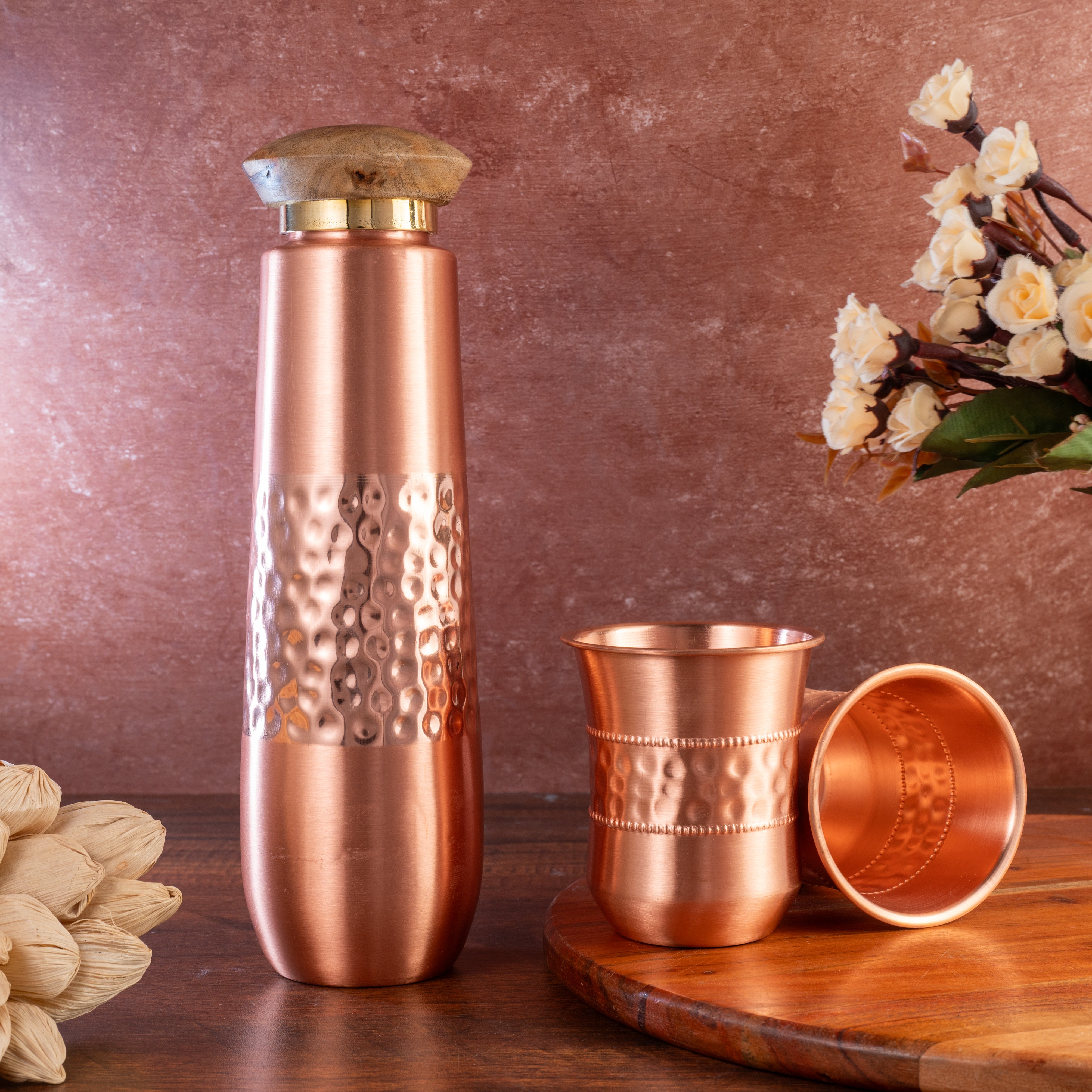 Copper Water Bottle & Glass Set