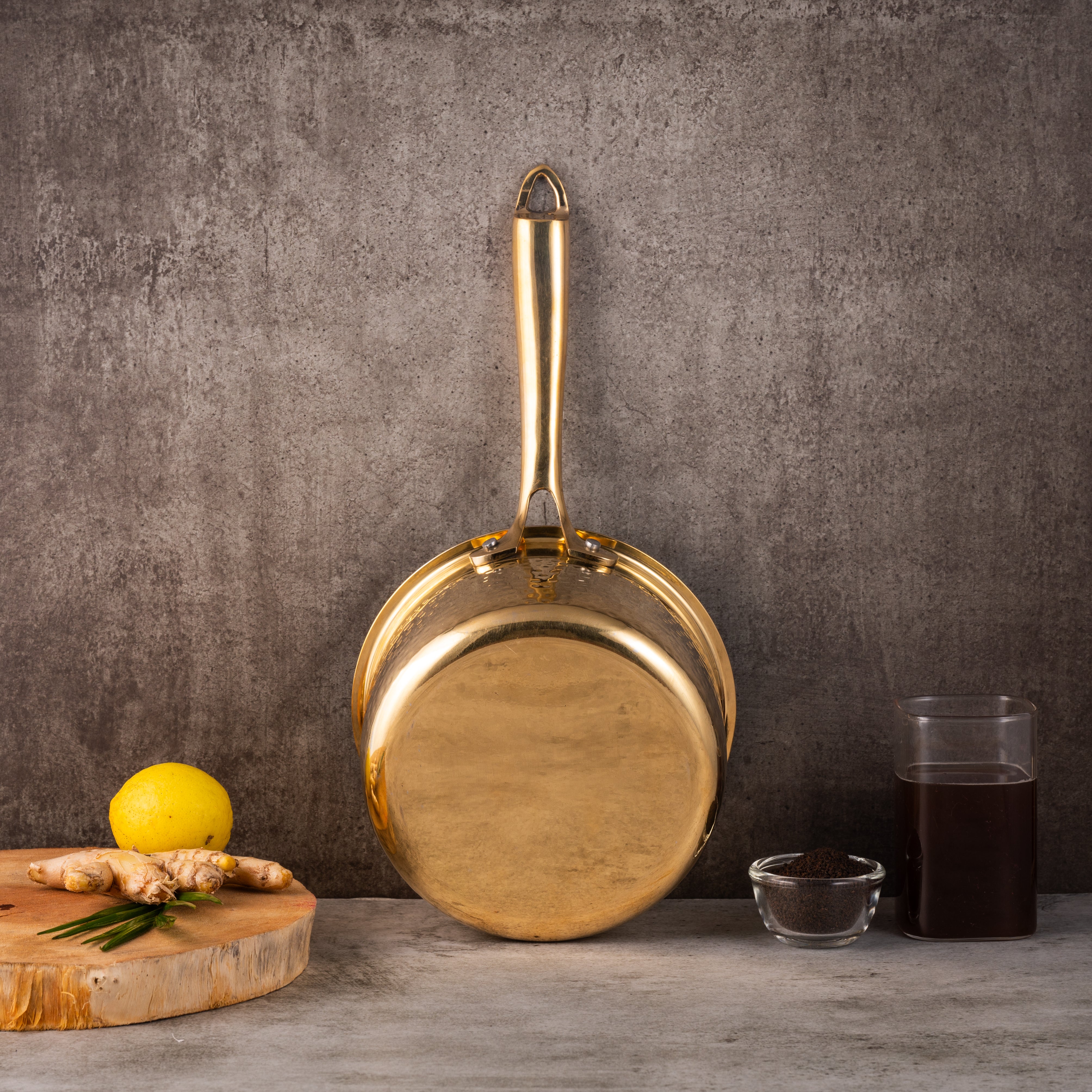 Brass Souce Pan with Sturdy Handle - Hammered
