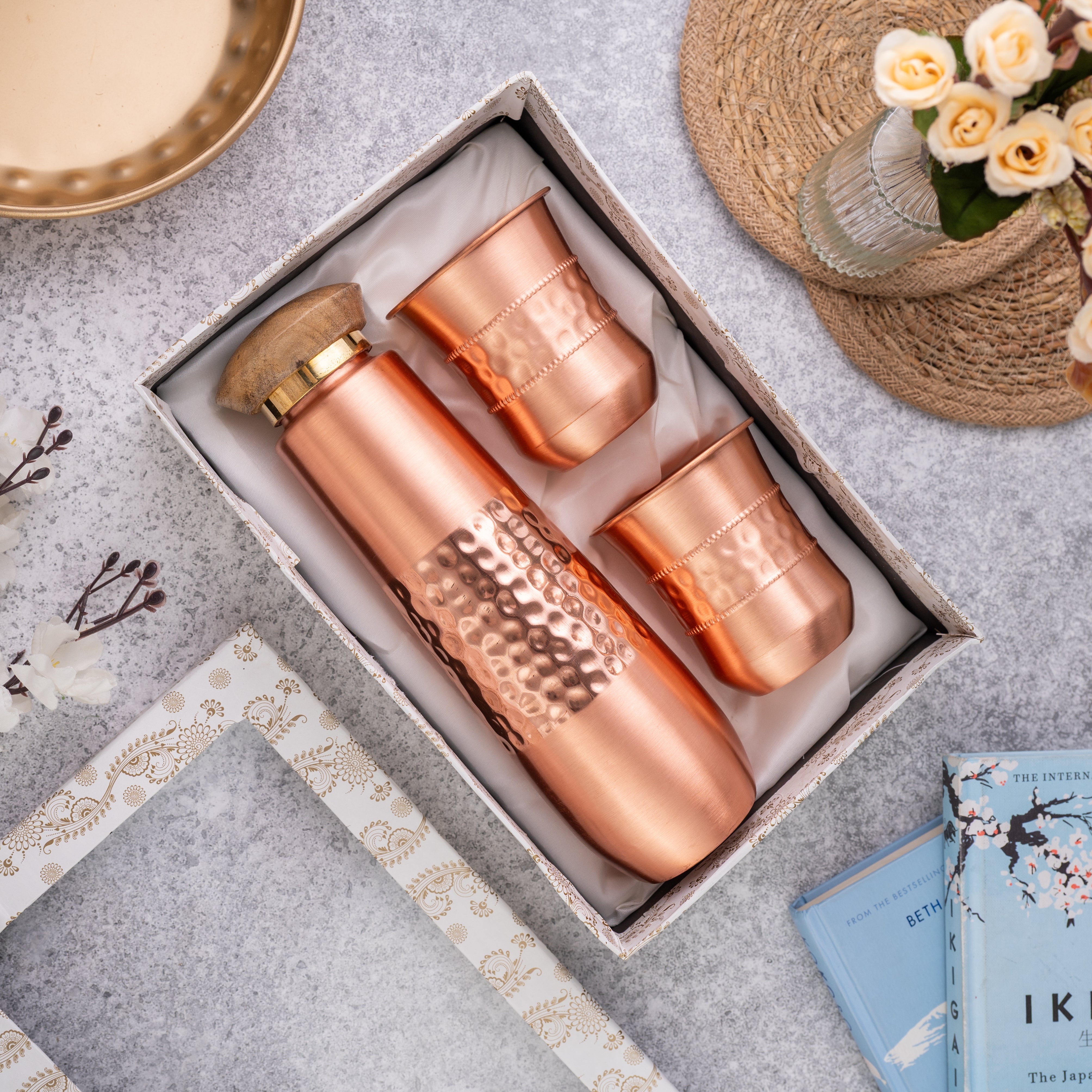 Copper Water Bottle & Glass Set