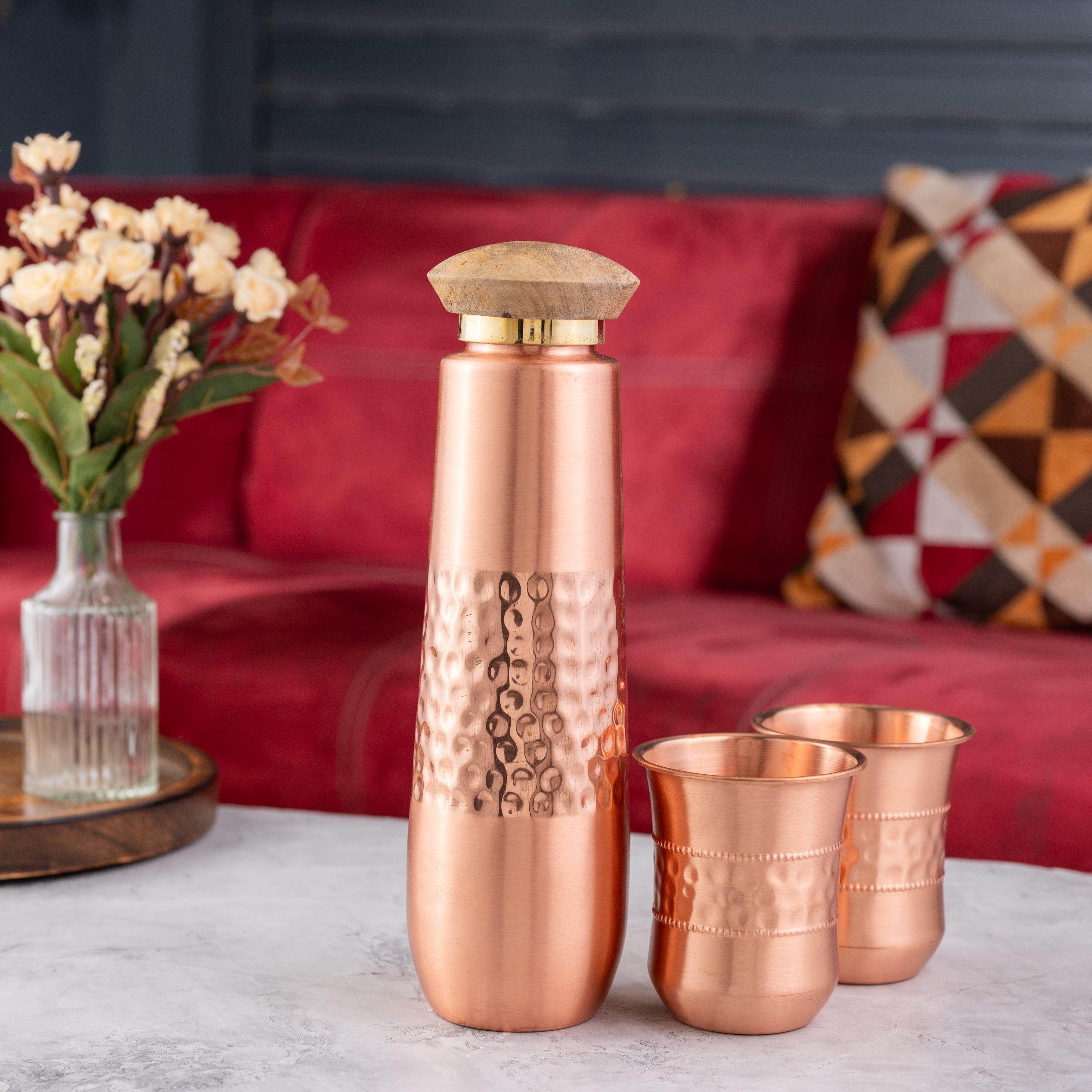 Copper Water Bottle & Glass Set